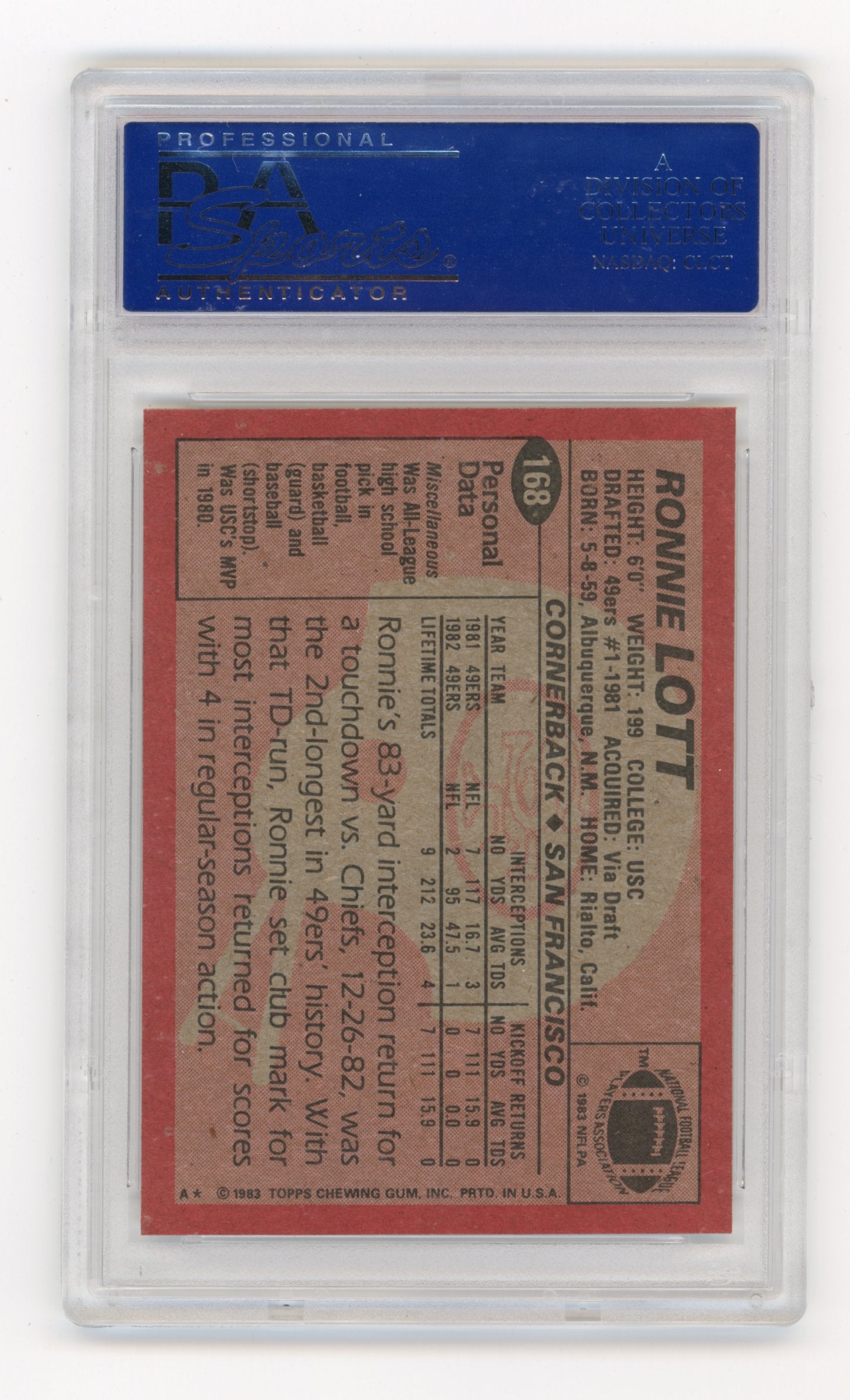 1983 Topps Ronnie Lott #168 PSA 9