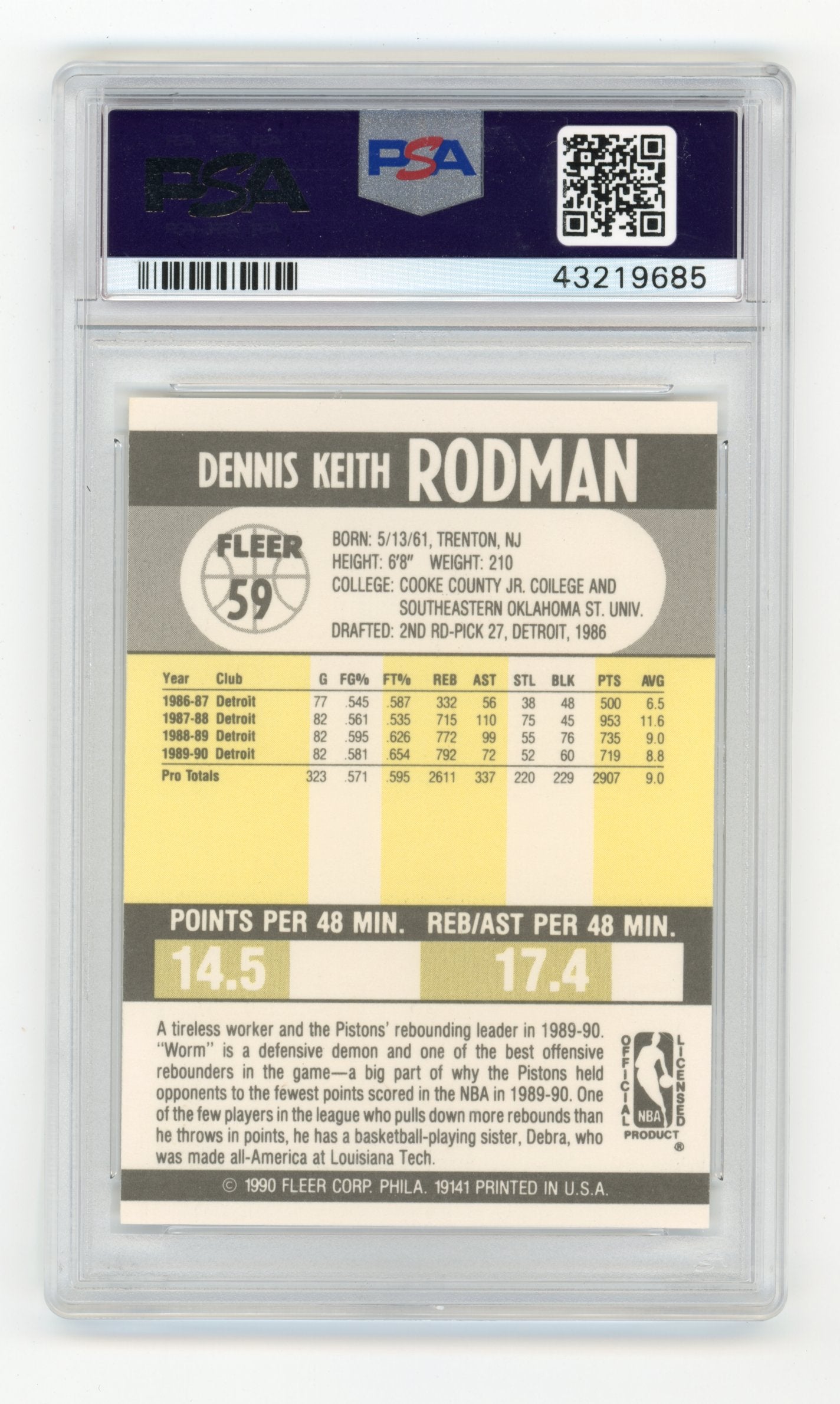 1990 Fleer Dennis Rodman #59 PSA 9