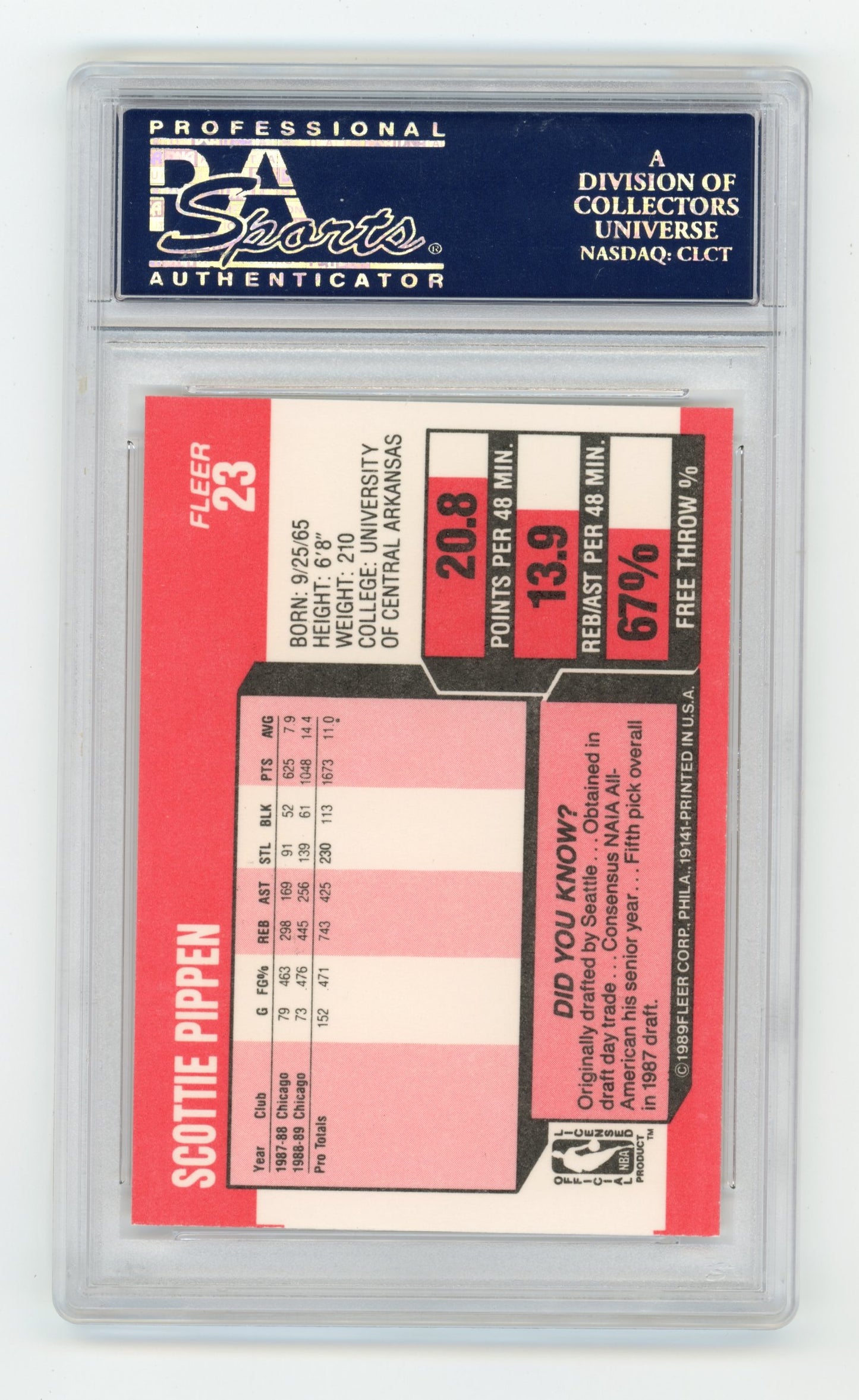 1989 Fleer Scottie Pippen #23 PSA 9