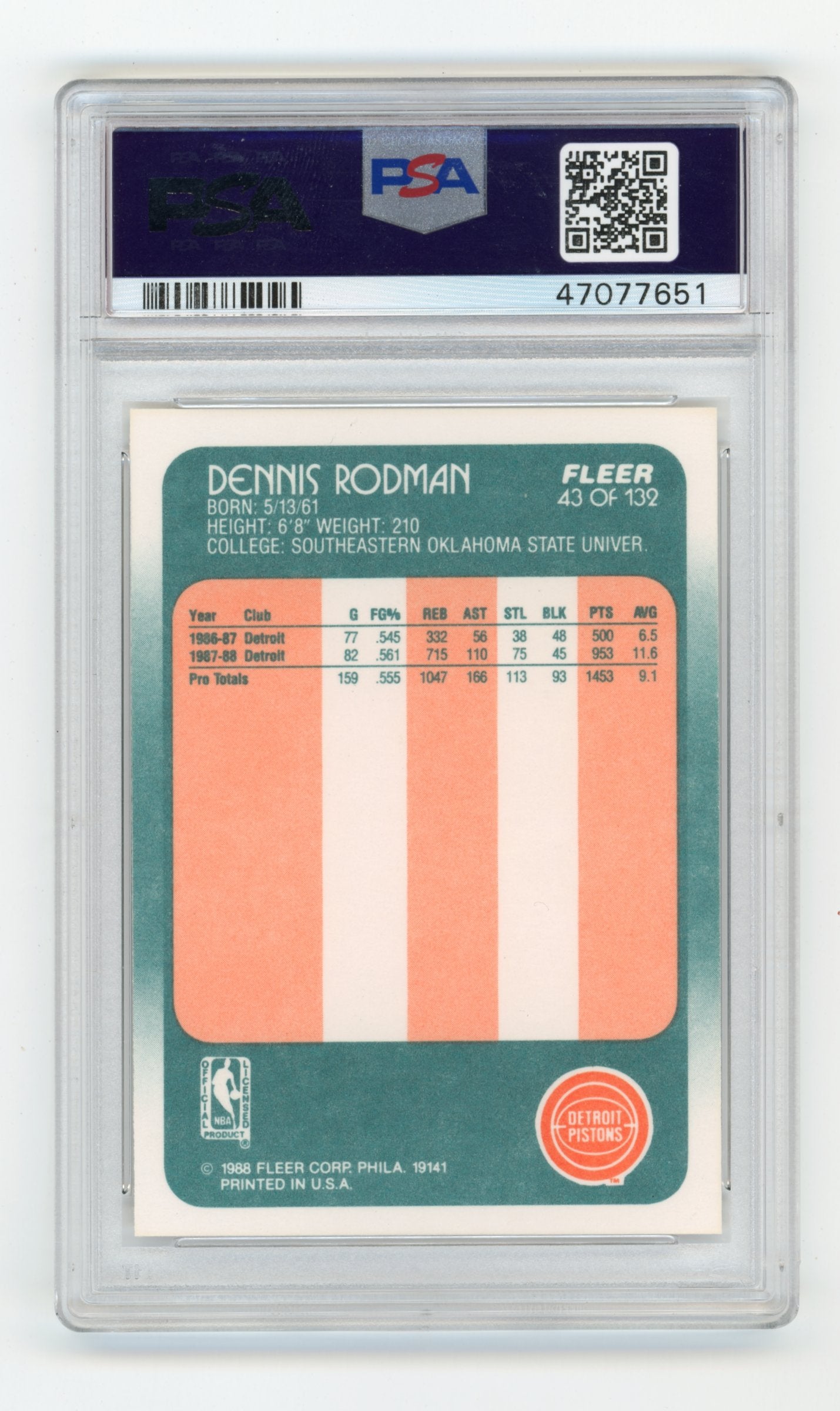 1988 Fleer Dennis Rodman #43 PSA 8