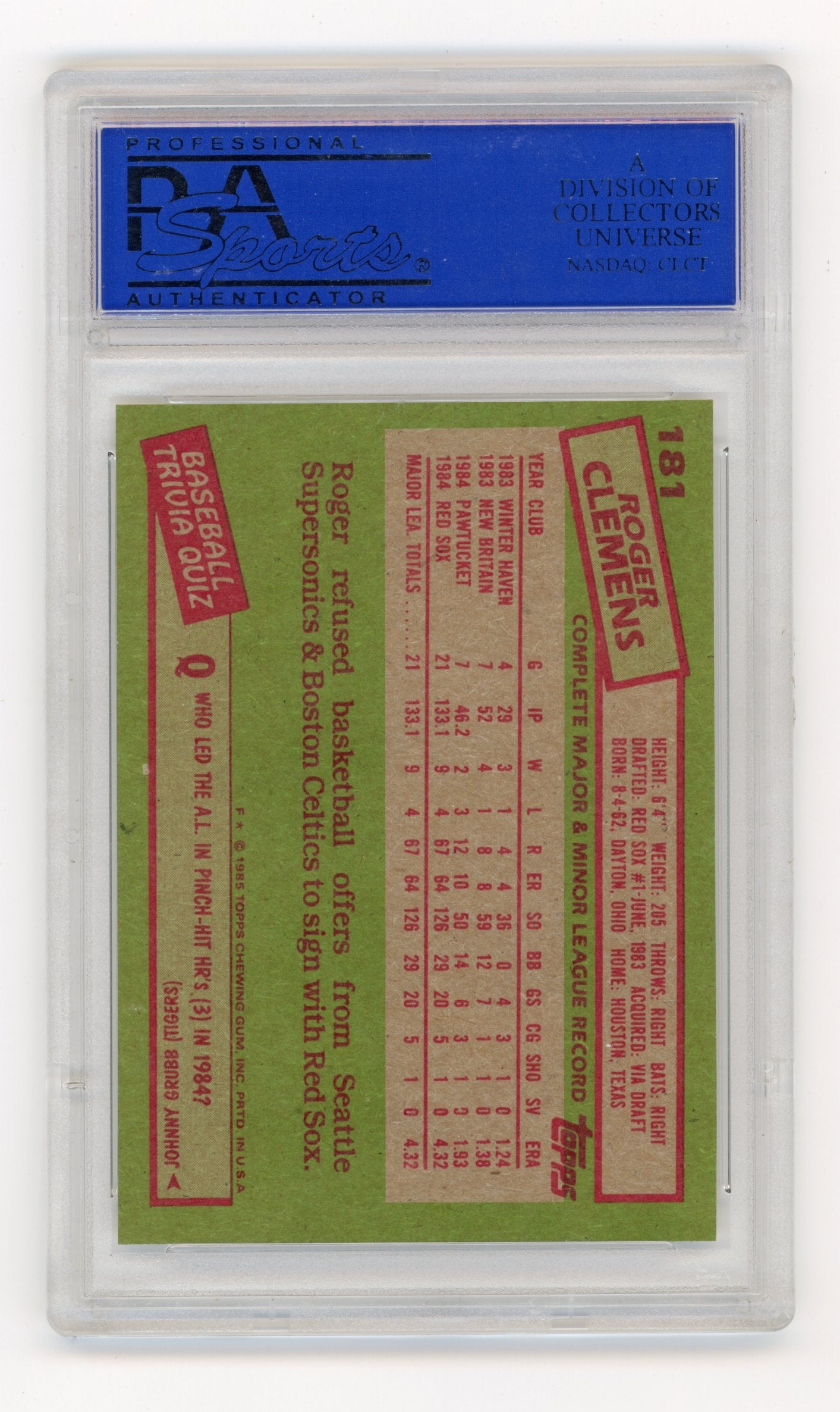 1985 Topps Roger Clemens #181 PSA 9