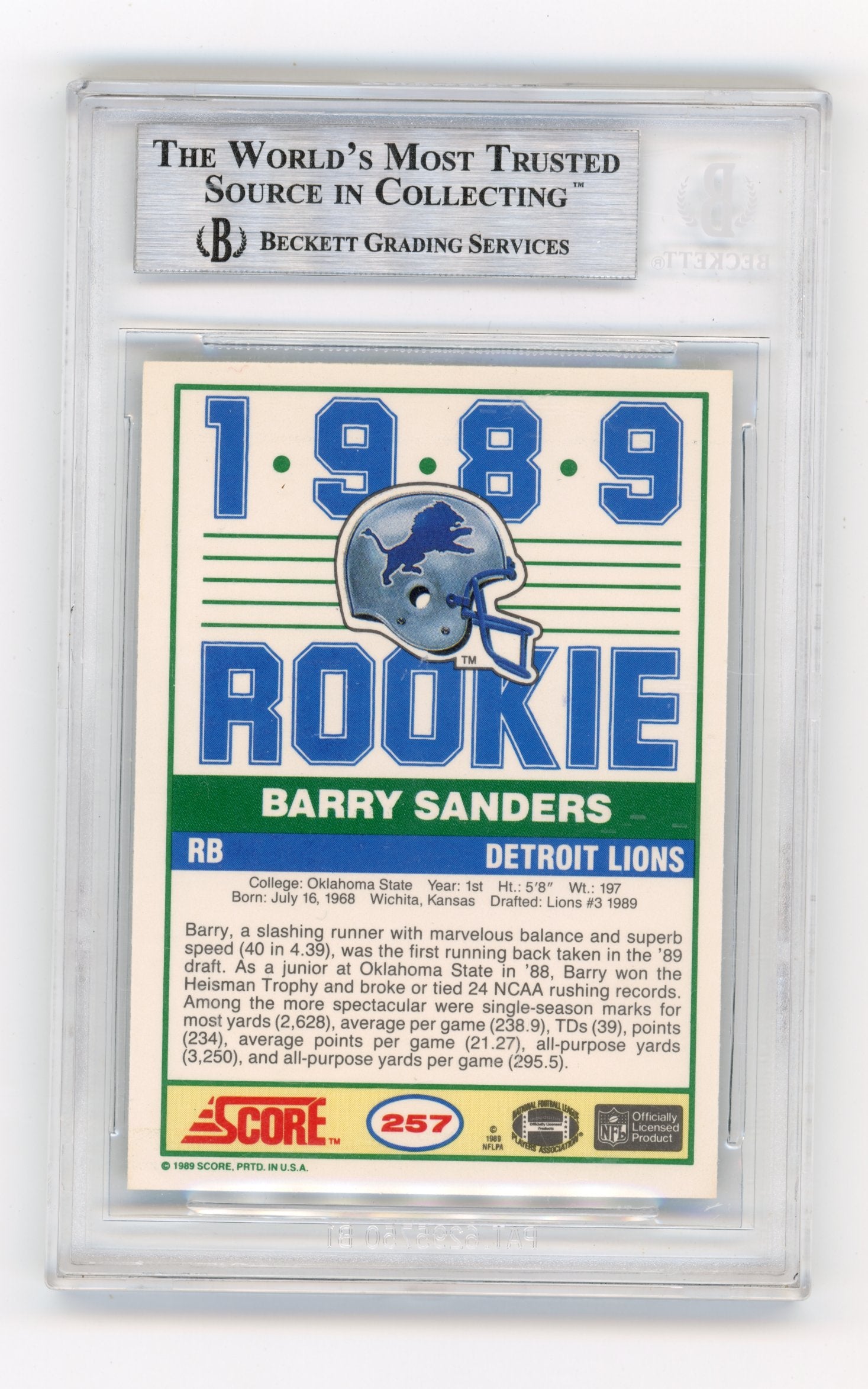 1989 Score Barry Sanders #257 Detroit Lions