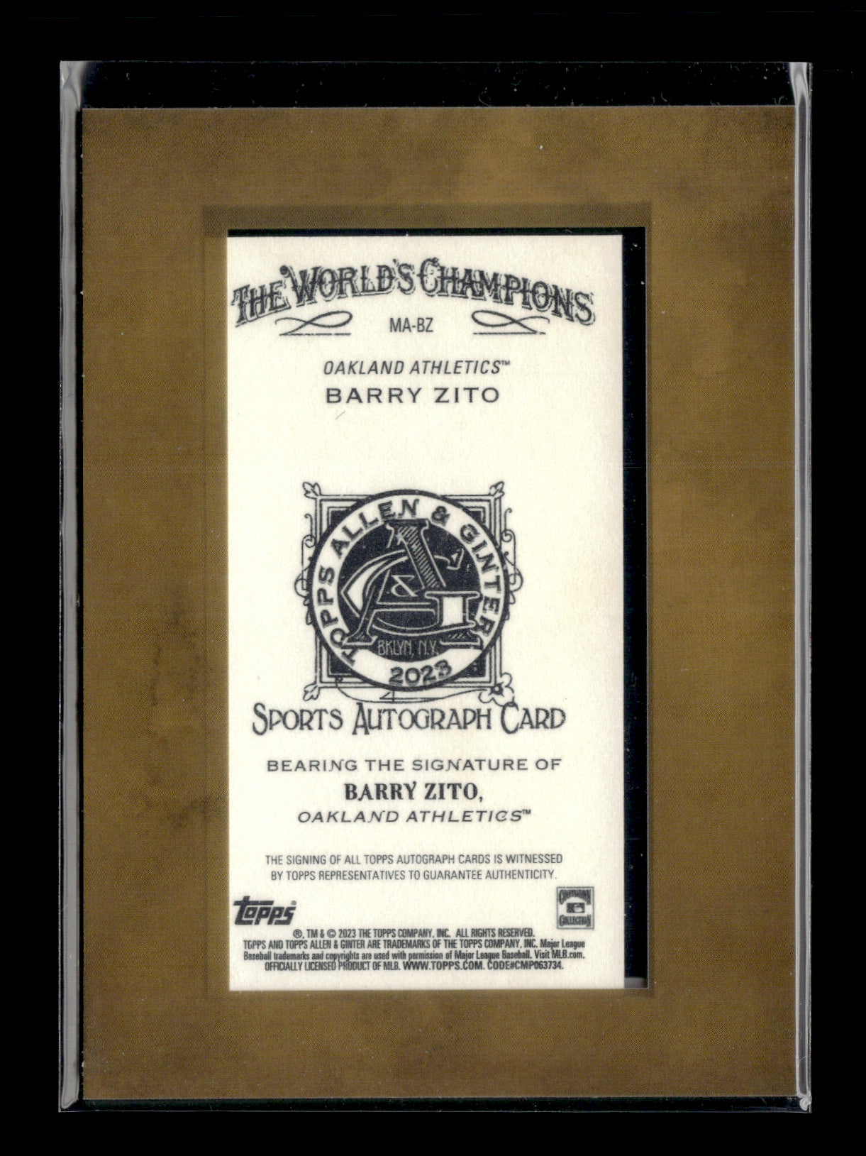 2020 Topps Allen & Ginter Barry Zito #MA-BZ Mini Framed Baseball Autographs Oakland Athletics