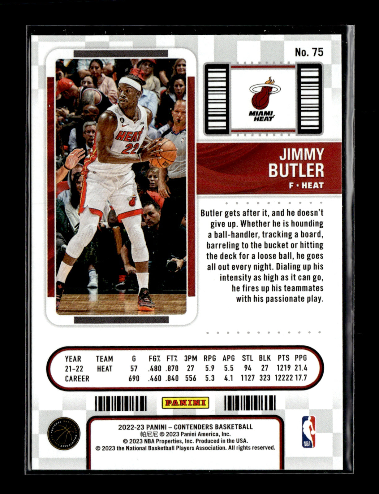 2022-23 Panini Contenders Jimmy Butler #75 Conference Finals Ticket #/75 Miami Heat
