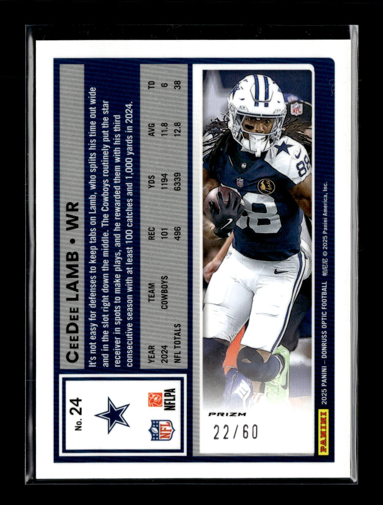 2025 Donruss Optic CeeDee Lamb #24 Purple #/60 Dallas Cowboys