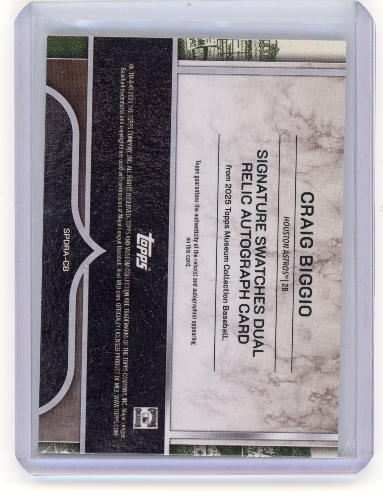 2025 Topps Museum Collection Craig Biggio #SPDRA-CB Single-Player Signature Swatches Dual Relic Autographs Houston Astros