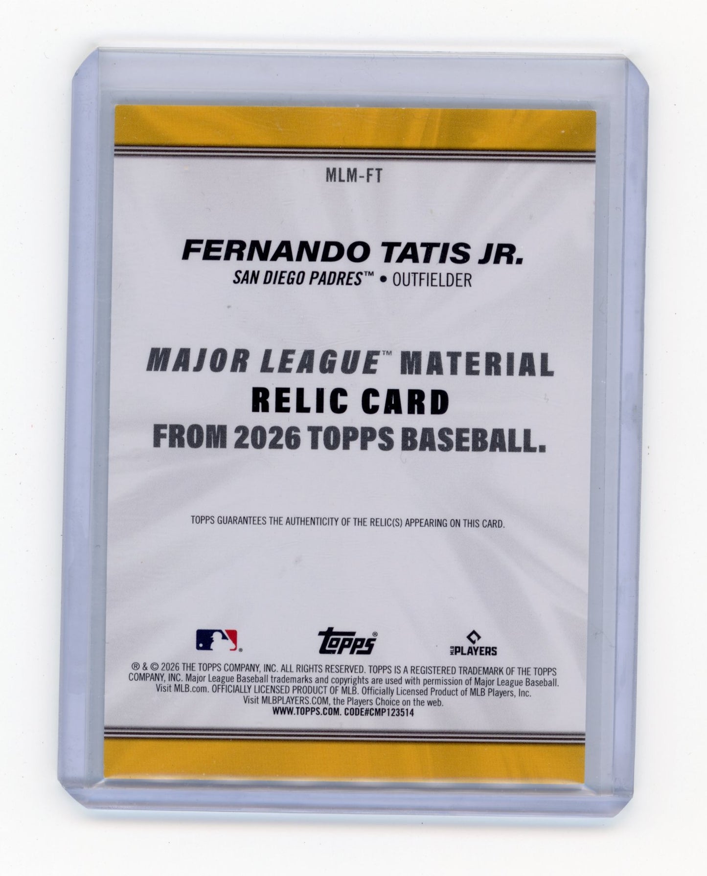 2026 Topps Fernando Tatis Jr. #MLM-FT Major League Materials Relics San Diego Padres