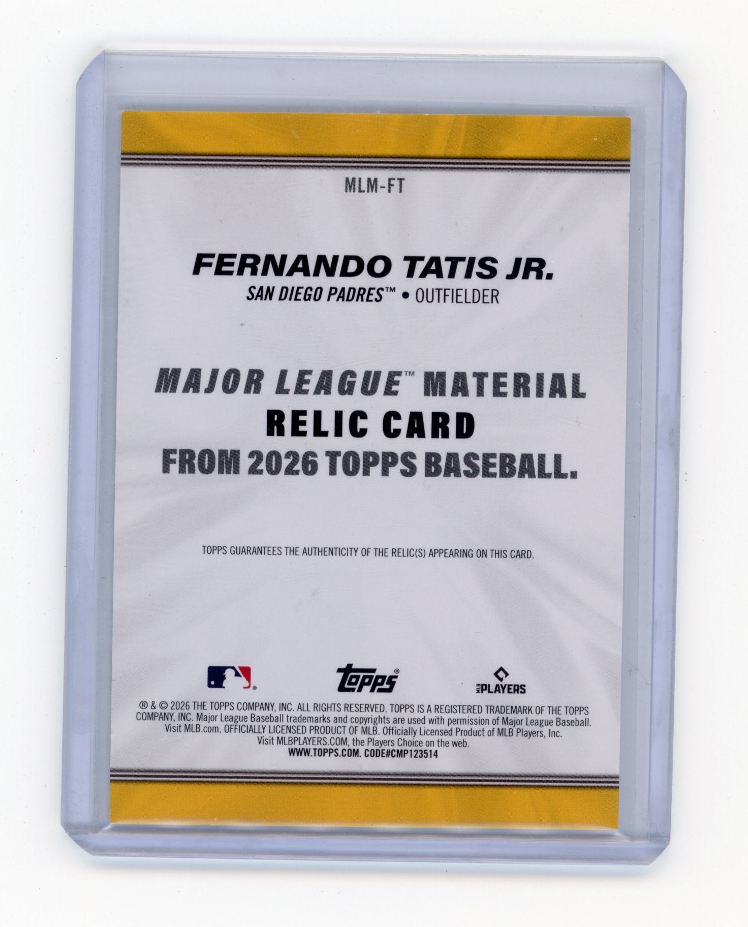 2026 Topps Fernando Tatis Jr. #MLM-FT Major League Materials Relics San Diego Padres