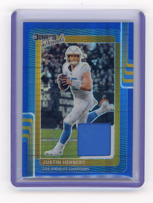 2025 Donruss Optic Justin Herbert #DTBH-JHT Donruss Threads Blue Hyper Los Angeles Chargers