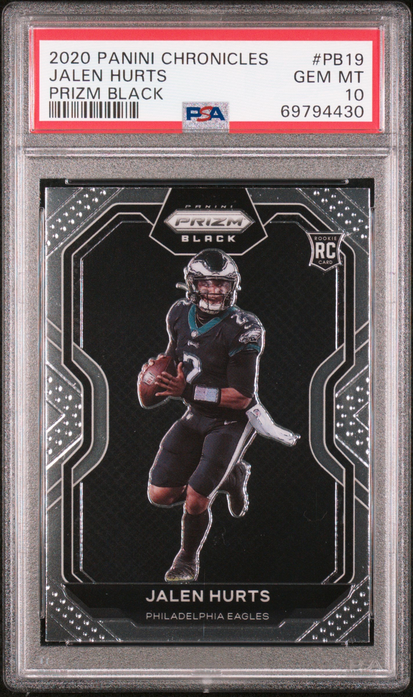 2020 Panini Chronicles Prizm Black Jalen Hurts #PB19 Prizm Black PSA 10
