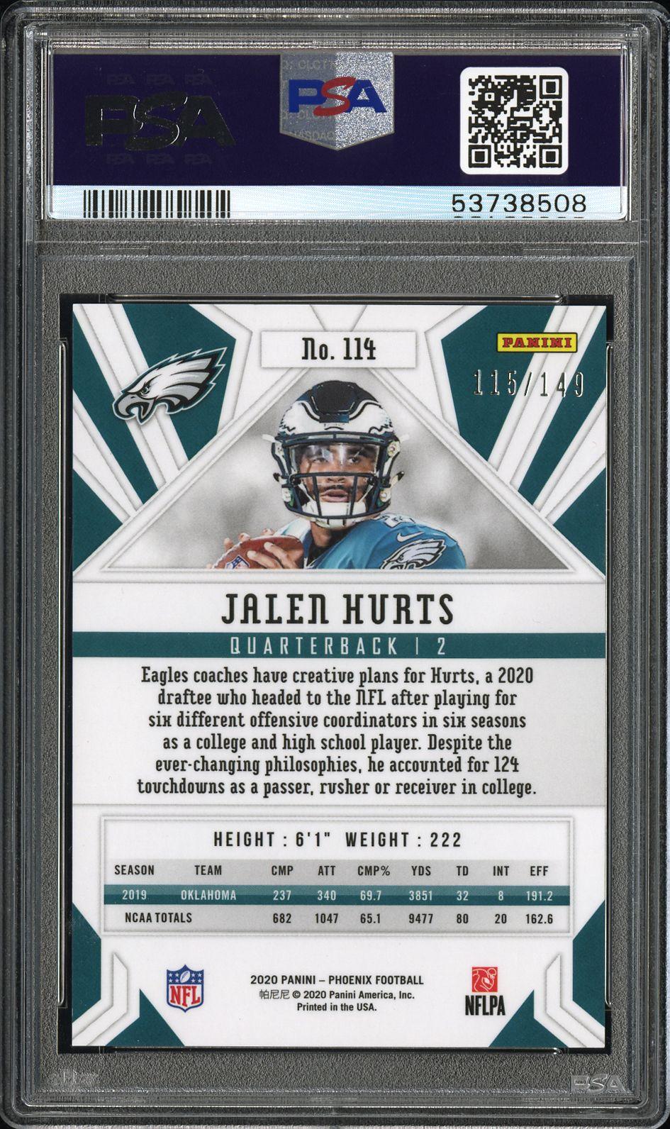 2020 Panini Phoenix Jalen Hurts #114 Purple PSA 10