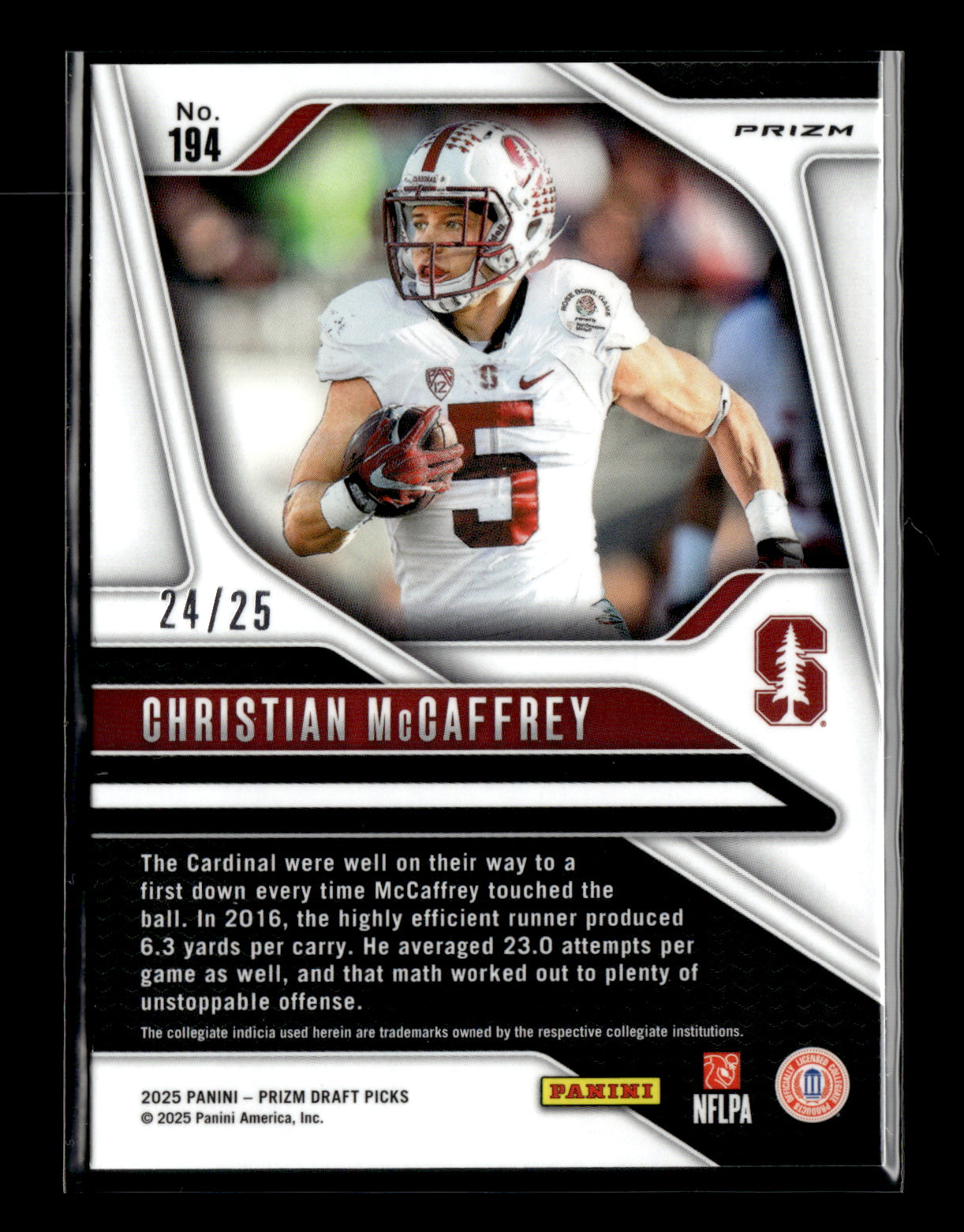 2025 Panini Prizm Draft Picks Christian McCaffrey #194 Prizms Mojo #/25 Stanford Cardinal