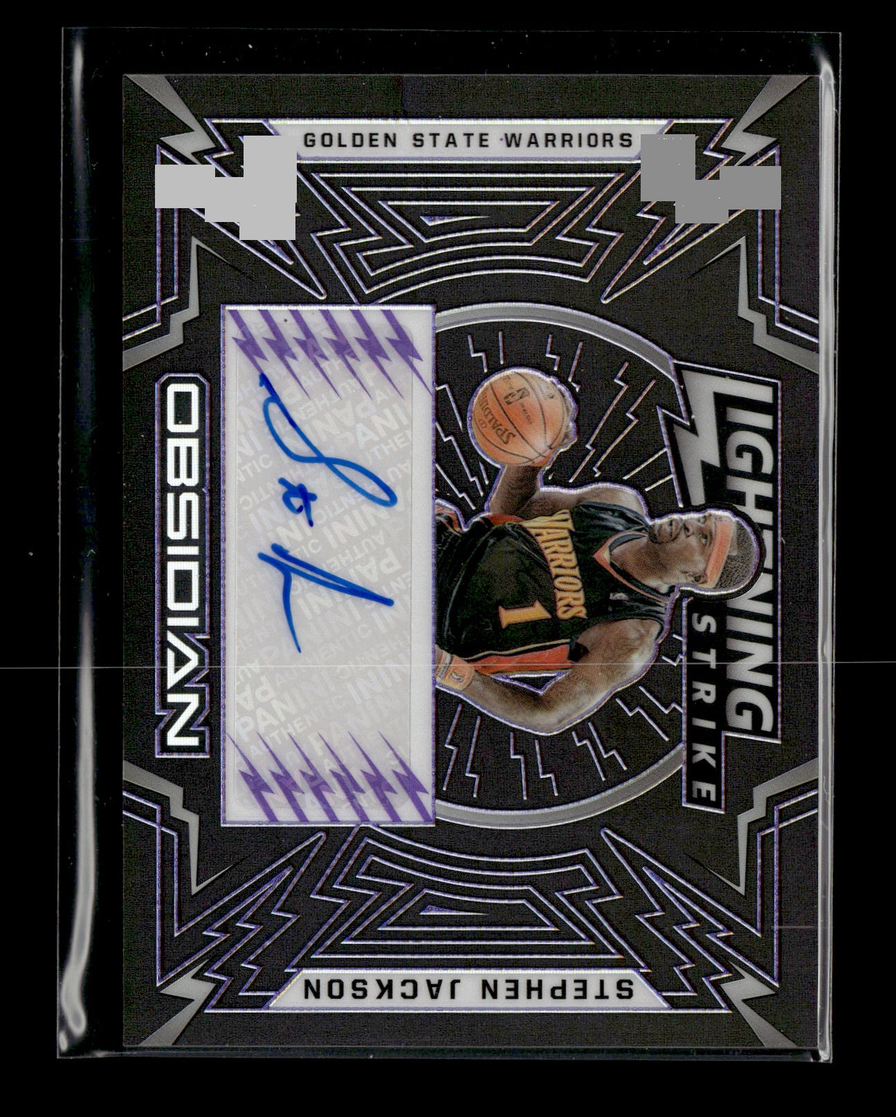 2020-21 Panini Obsidian Stephen Jackson #LS-SJC Lightning Strike Signatures Electric Etch Purple #/75 Golden State Warriors