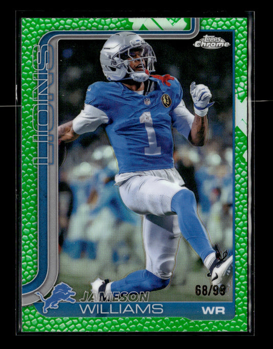 2025 Topps Chrome Jameson Williams #97 Football Leather Green #/99 Detroit Lions