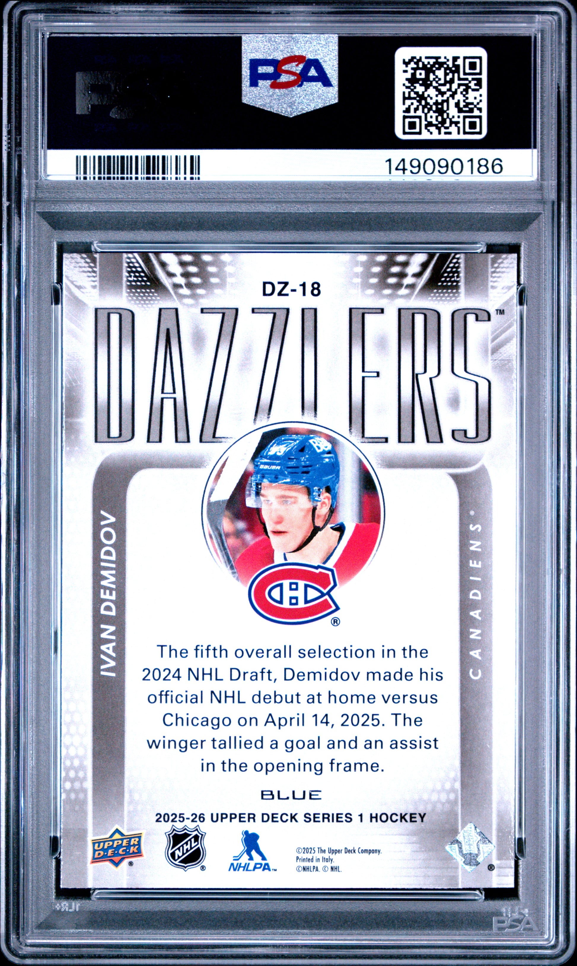 2025 Upper Deck Dazzlers Ivan Demidov #DZ-18 Dazzlers-Blue PSA 9 Montreal Canadiens