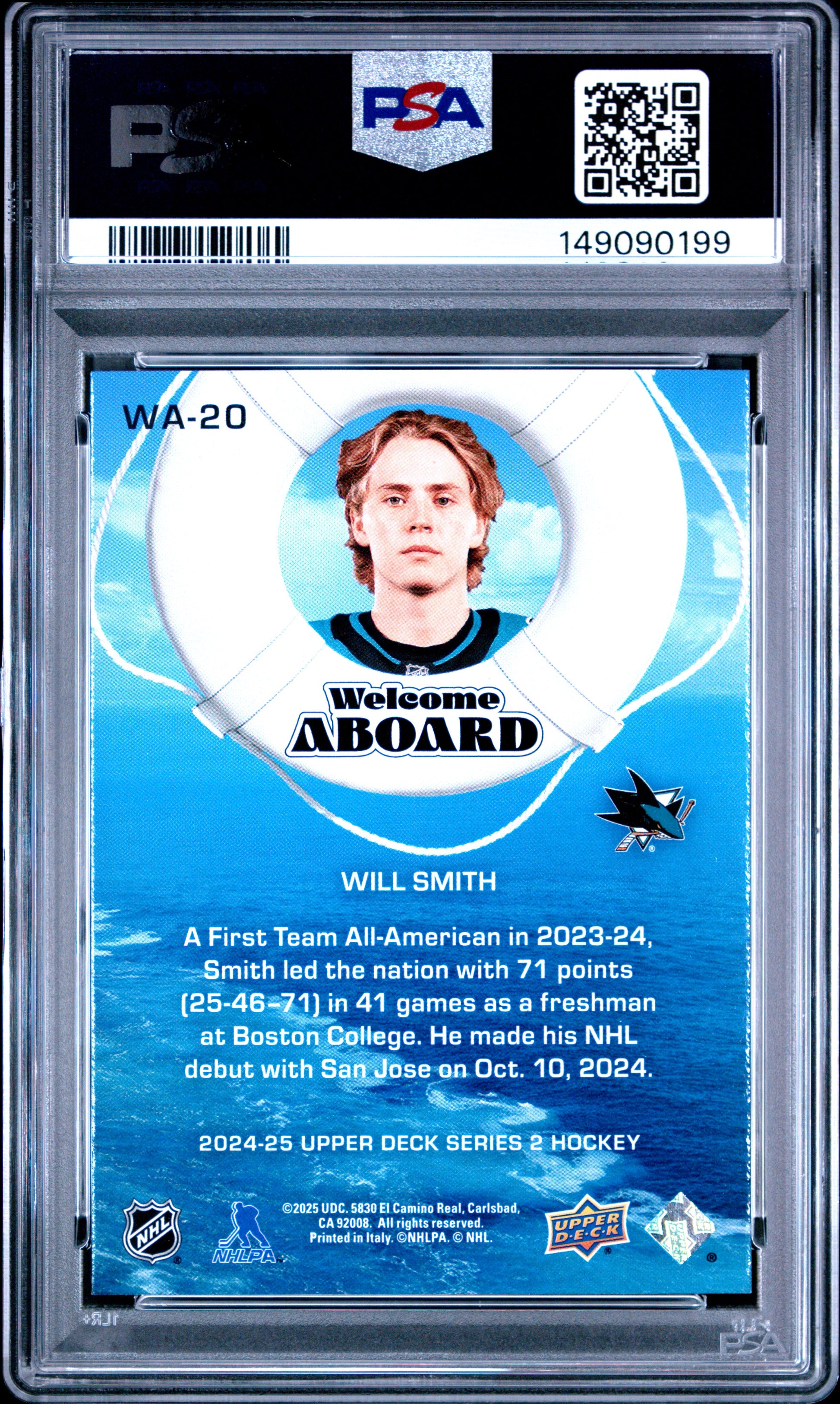 2024 Upper Deck Welcome Aboard Will Smith #WA20 PSA 10 San Jose Sharks