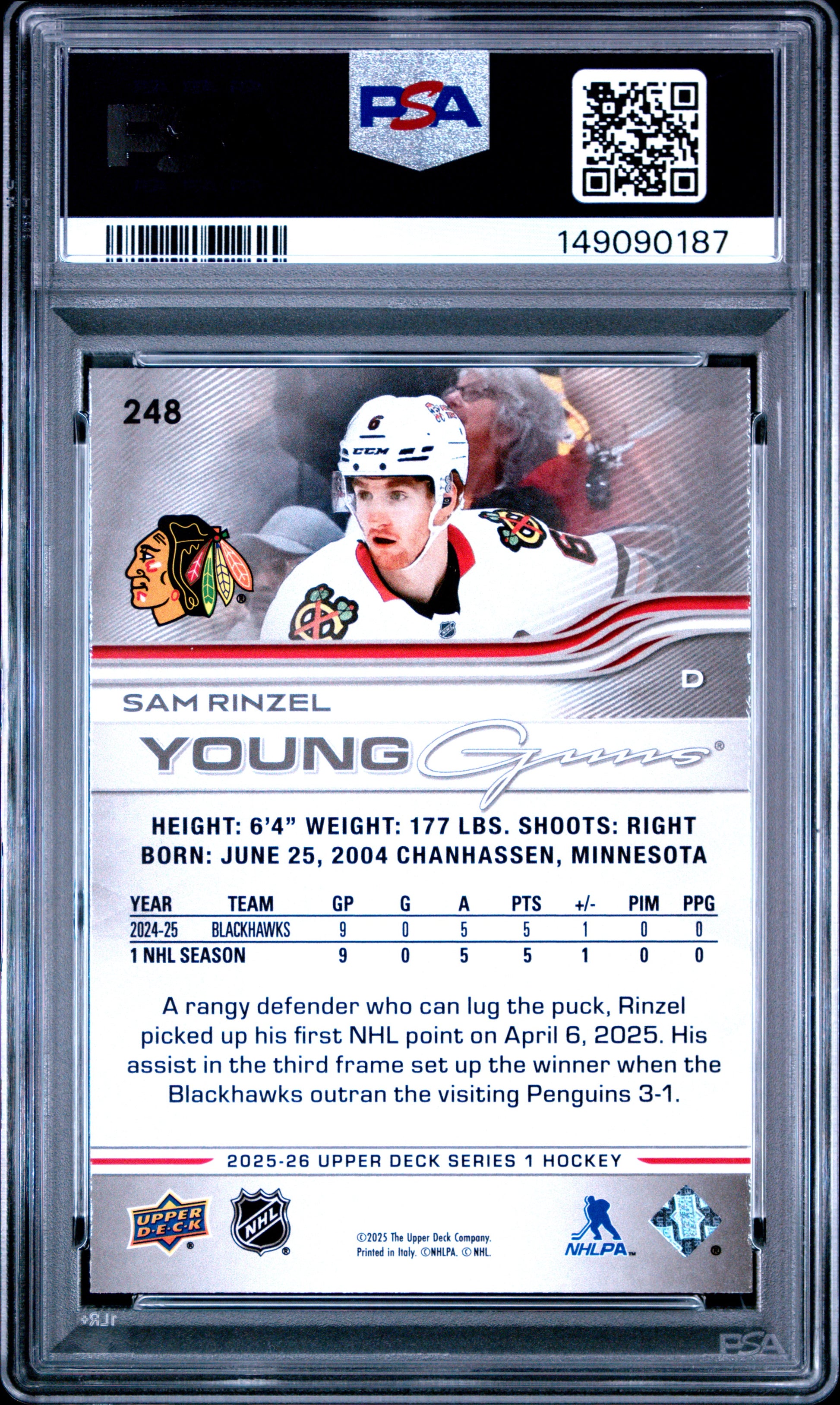 2025 Upper Deck Sam Rinzel #248 PSA 10 Chicago Blackhawks