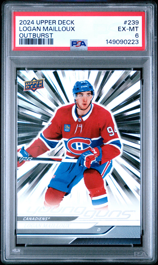 2024 Upper Deck Logan Mailloux #239 Outburst PSA 6 Montreal Canadiens