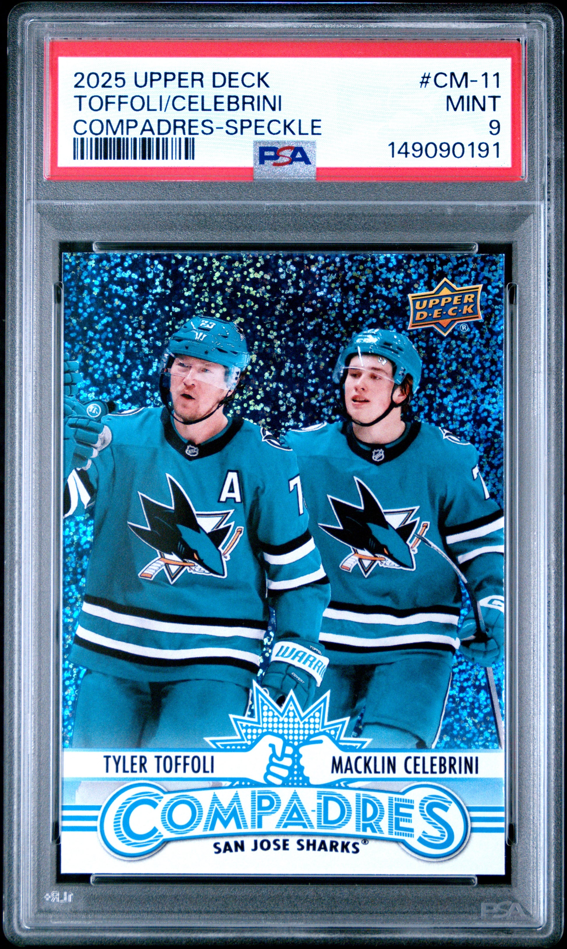 2025 Upper Deck Compadres Toffoli/Celebrini #CM-11 Compadres-Speckle PSA 9 San Jose Sharks