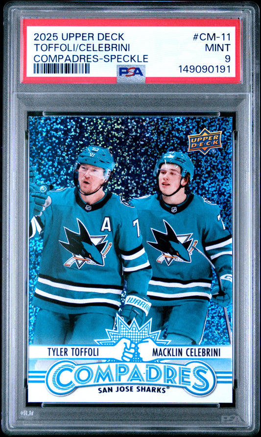 2025 Upper Deck Compadres Toffoli/Celebrini #CM-11 Compadres-Speckle PSA 9 San Jose Sharks