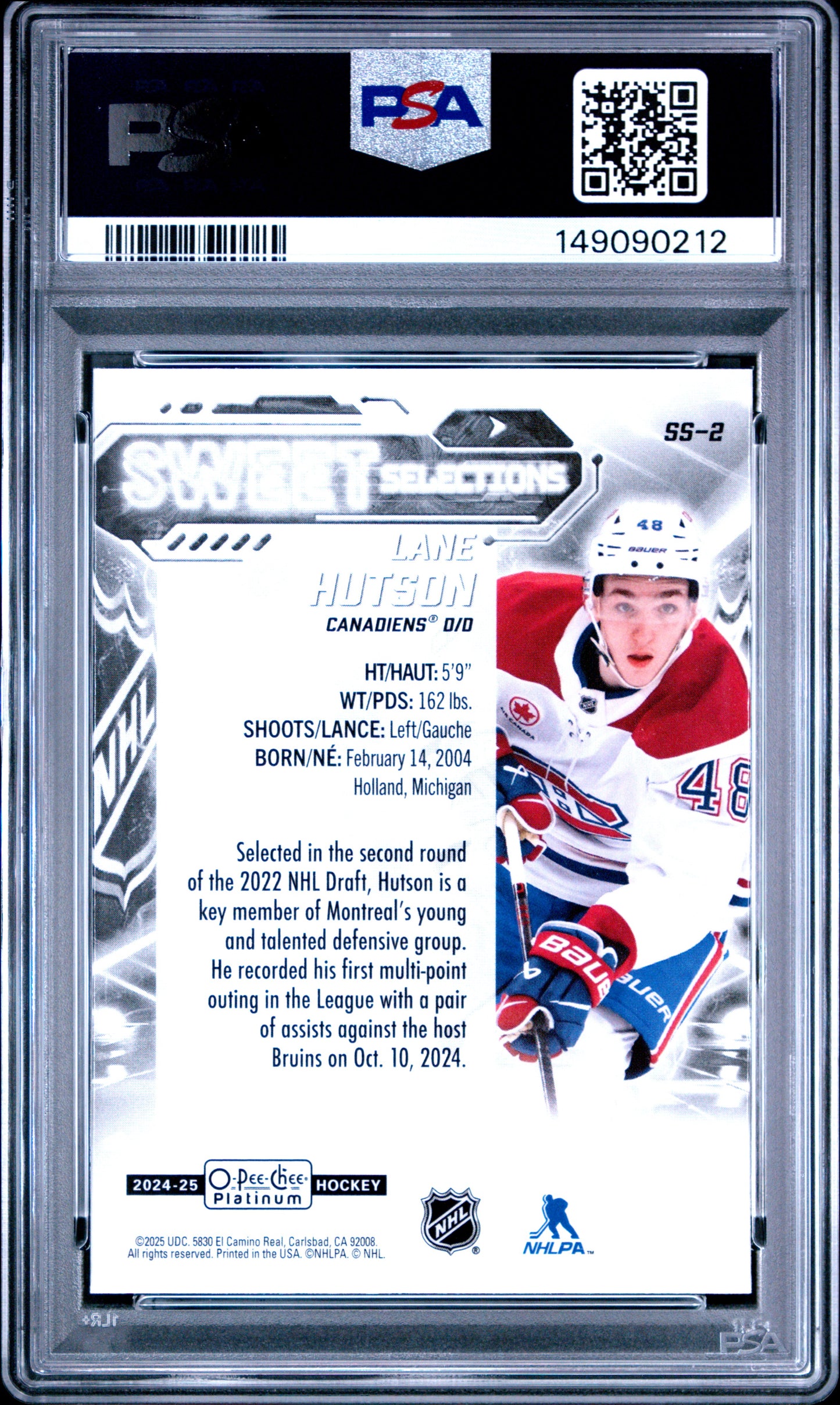 2024 Upper Deck O-Pee-Chee Platinum Sweet Selections Lane Hutson #SS2 PSA 10 Montreal Canadiens