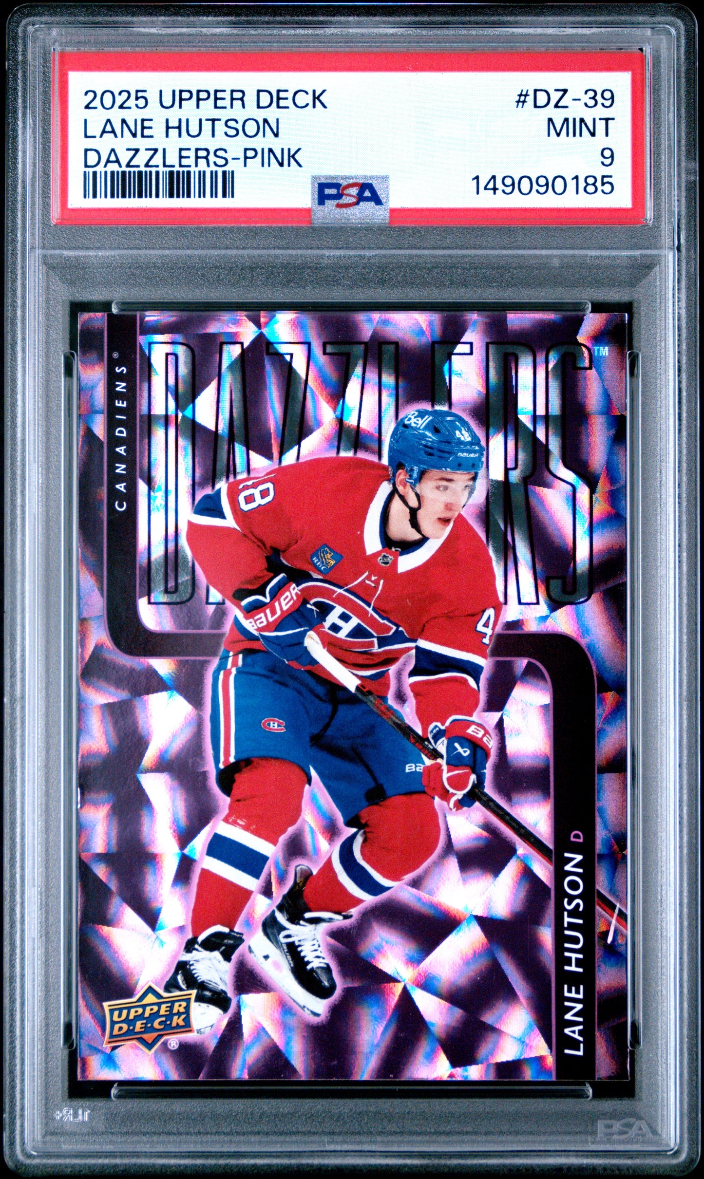 2025 Upper Deck Dazzlers Lane Hutson #DZ-39 Dazzlers-Pink PSA 9 Montreal Canadiens