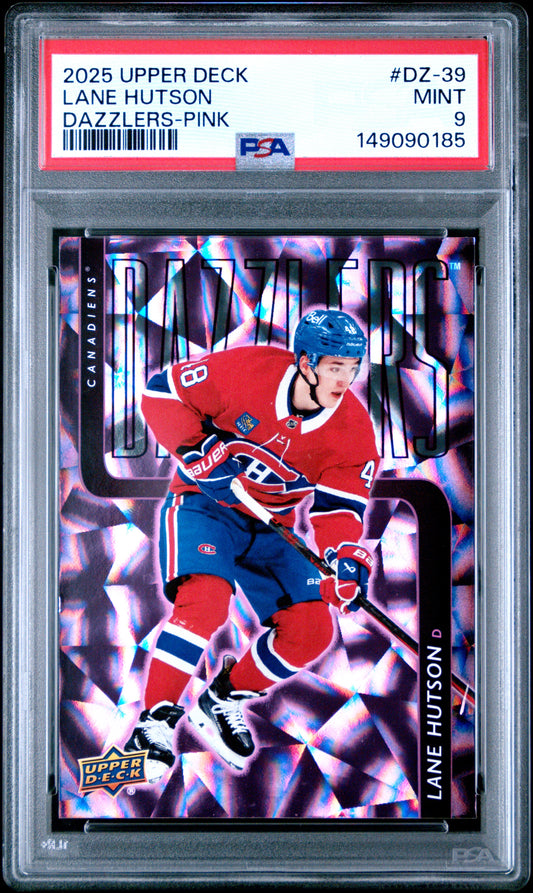 2025 Upper Deck Dazzlers Lane Hutson #DZ-39 Dazzlers-Pink PSA 9 Montreal Canadiens