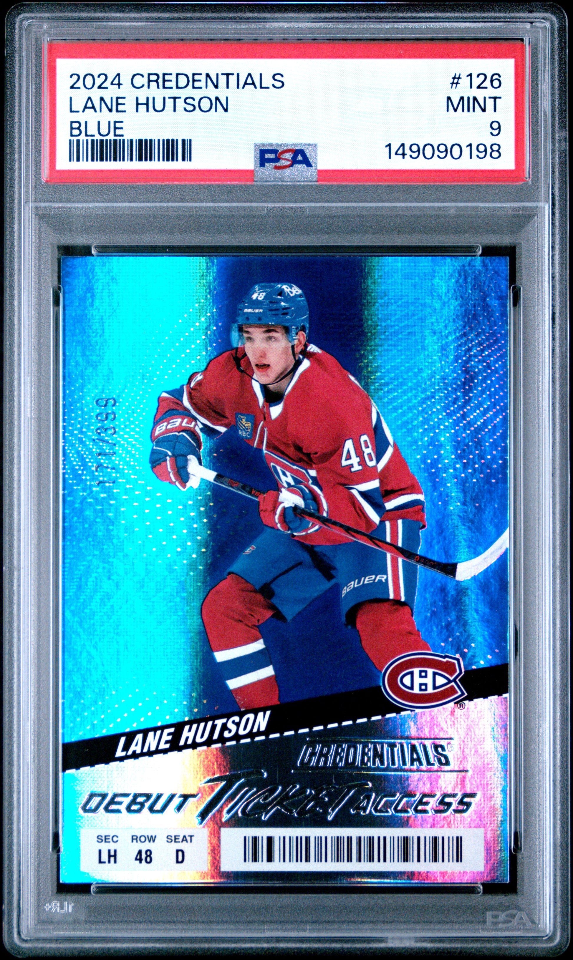 2024 Upper Deck Credentials Lane Hutson #126 Blue PSA 9 Montreal Canadiens