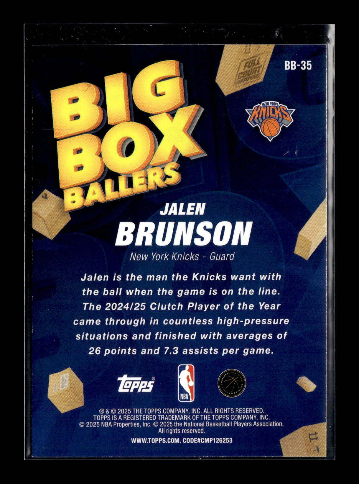 2025-26 Topps Jalen Brunson #BB-35 Big Box Ballers New York Knicks