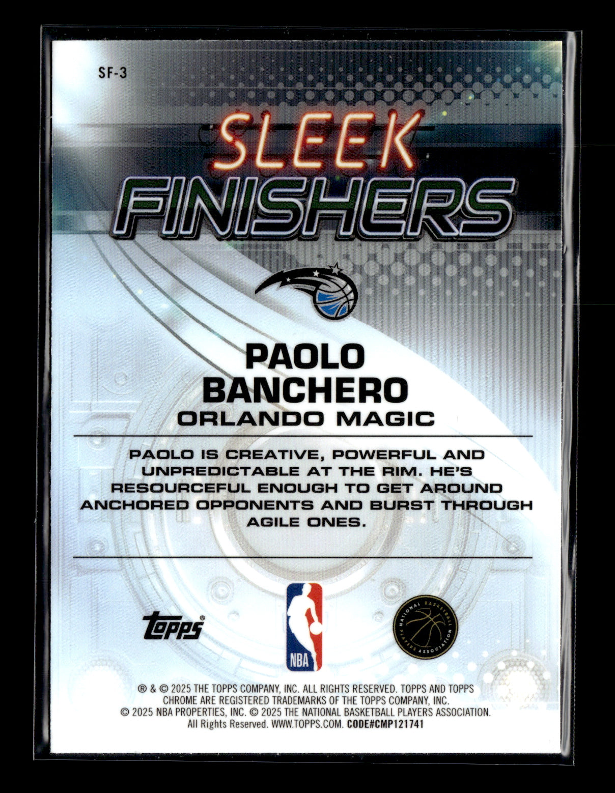 2025-26 Topps Chrome Paolo Banchero #SF-3 Sleek Finishers Orlando Magic