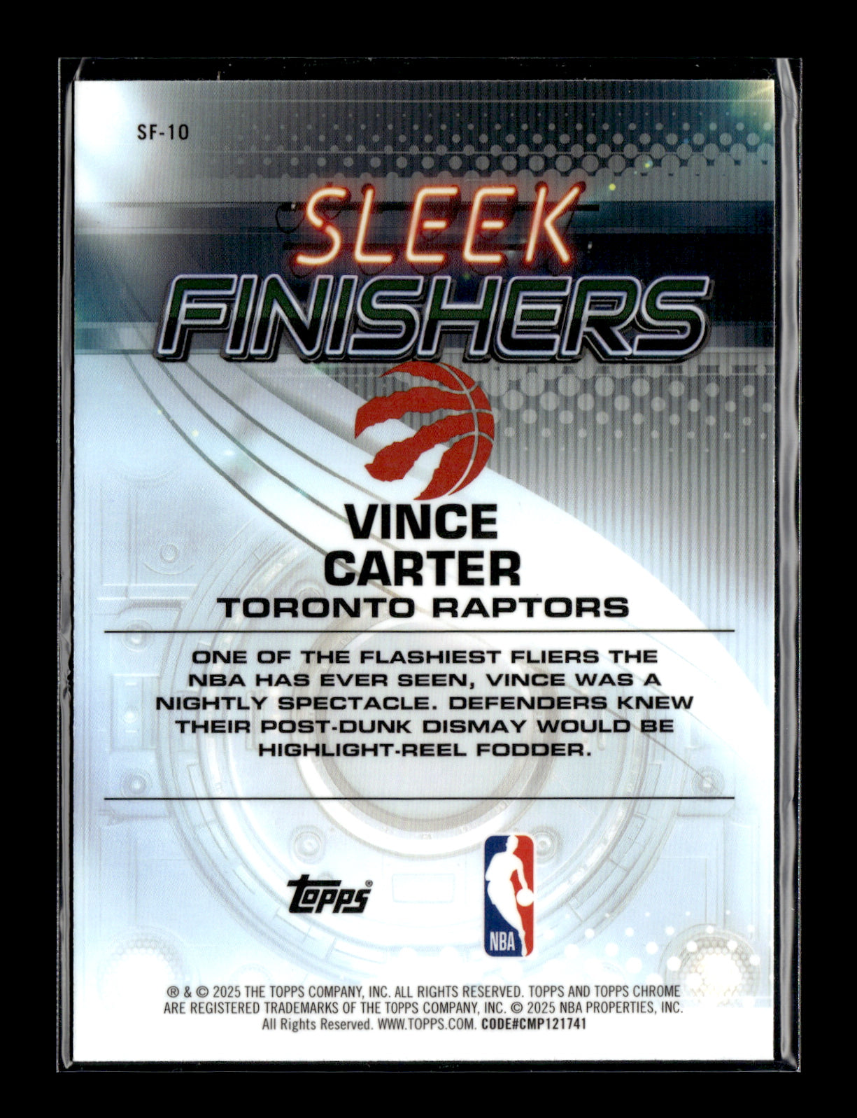 2025-26 Topps Chrome Vince Carter #SF-10 Sleek Finishers Toronto Raptors