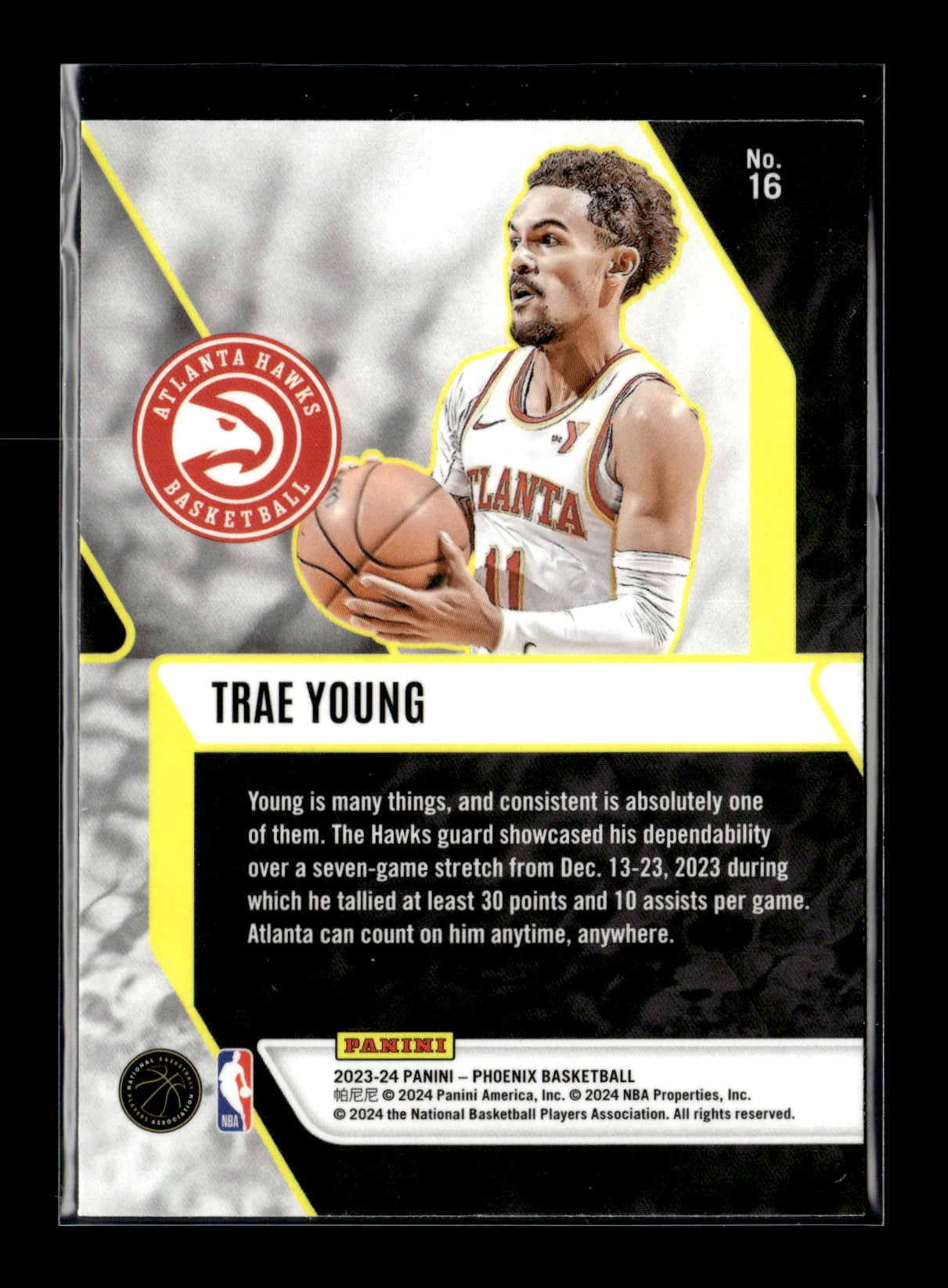 2023-24 Panini Phoenix Trae Young #16 Fade To Black Silver Atlanta Hawks