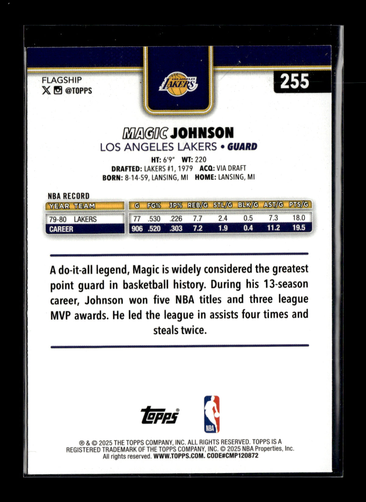 2025-26 Topps Magic Johnson #255 Holo Foil Los Angeles Lakers