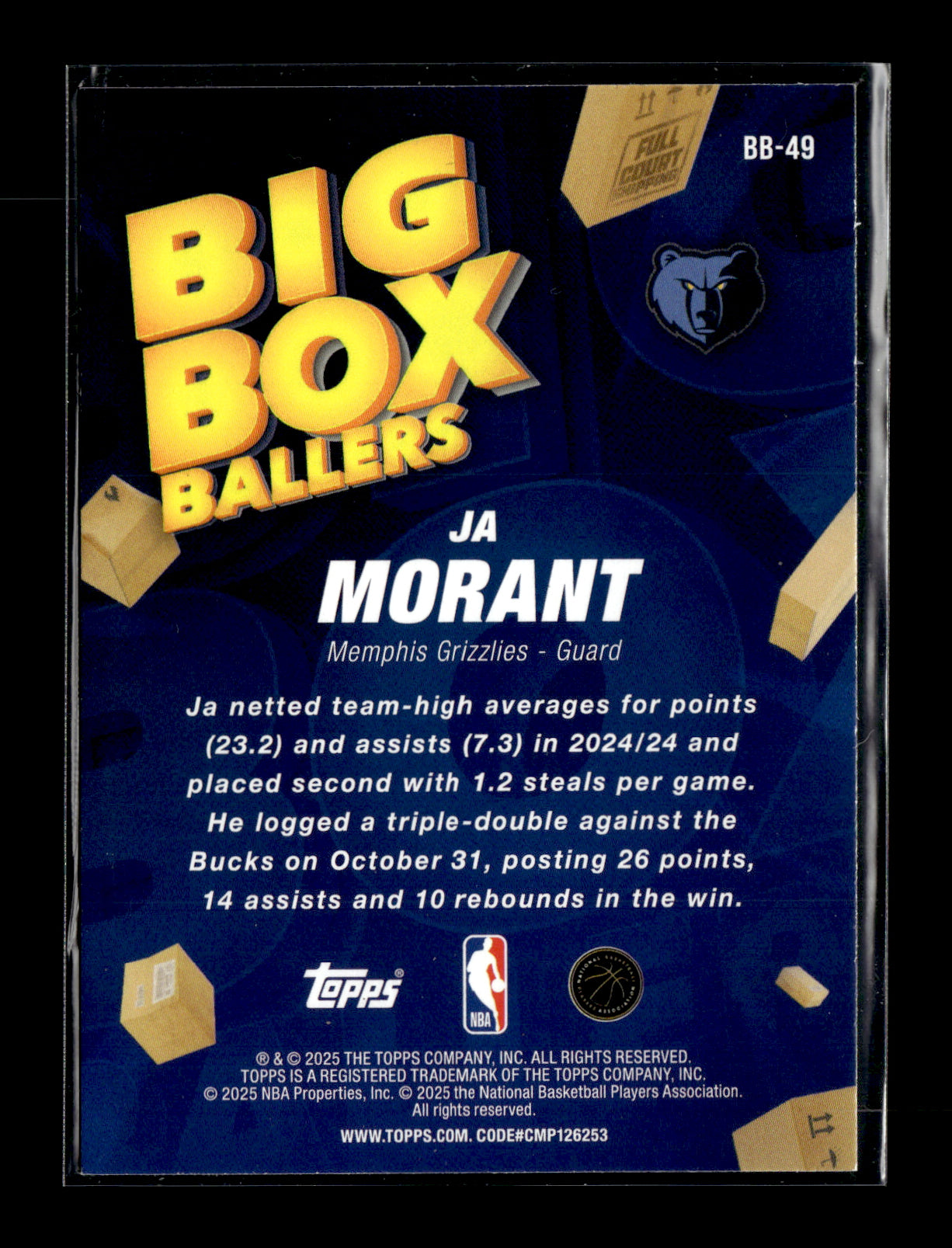 2025-26 Topps Ja Morant #BB-49 Big Box Ballers Memphis Grizzlies