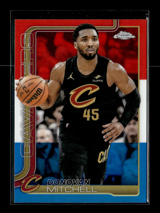 2025-26 Topps Chrome Donovan Mitchell #69 Red White and Blue Refractor Cleveland Cavaliers