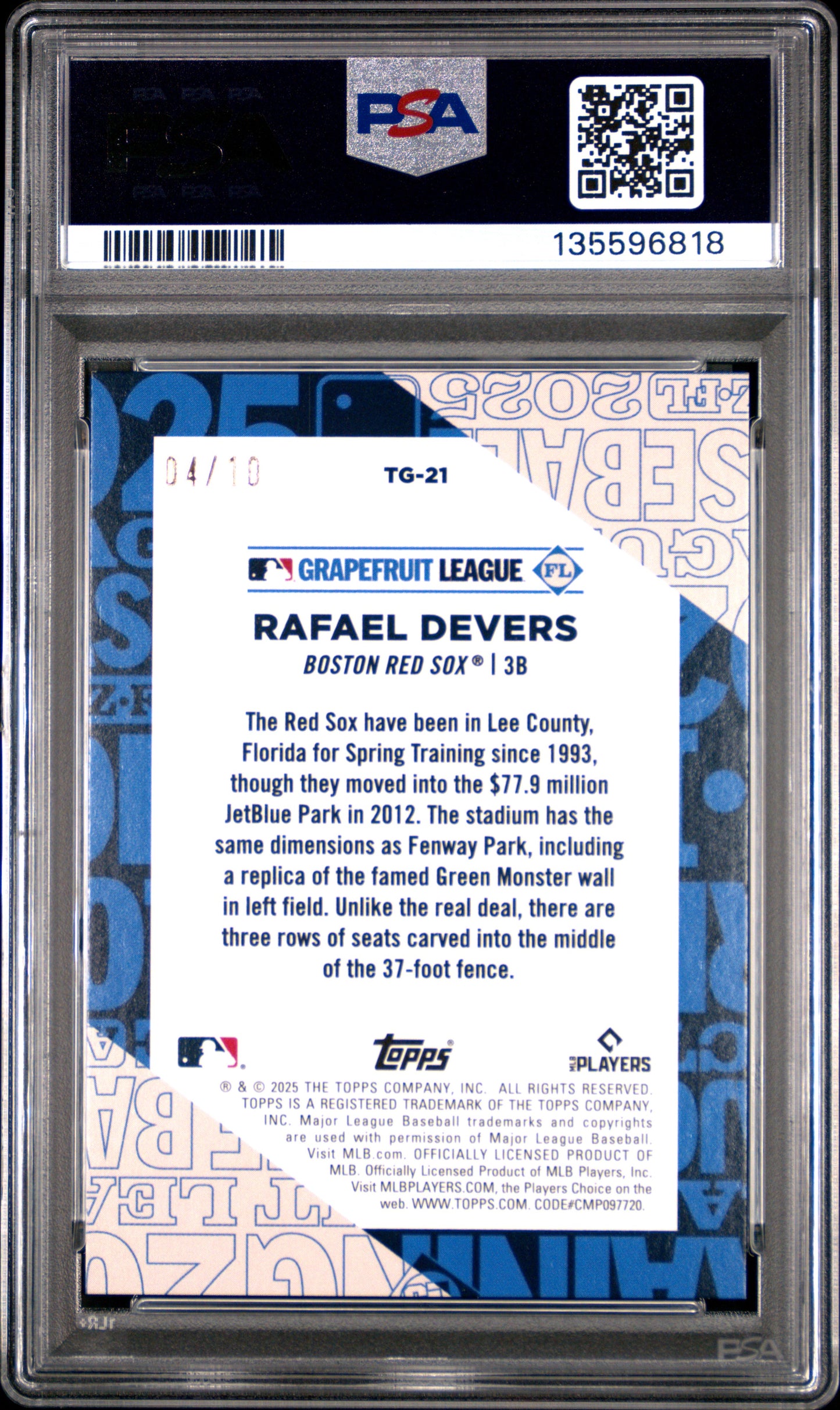 2025 Topps Training Grounds Rafael Devers #TG21 Training Grounds-Black Foil PSA 9 Boston Red Sox