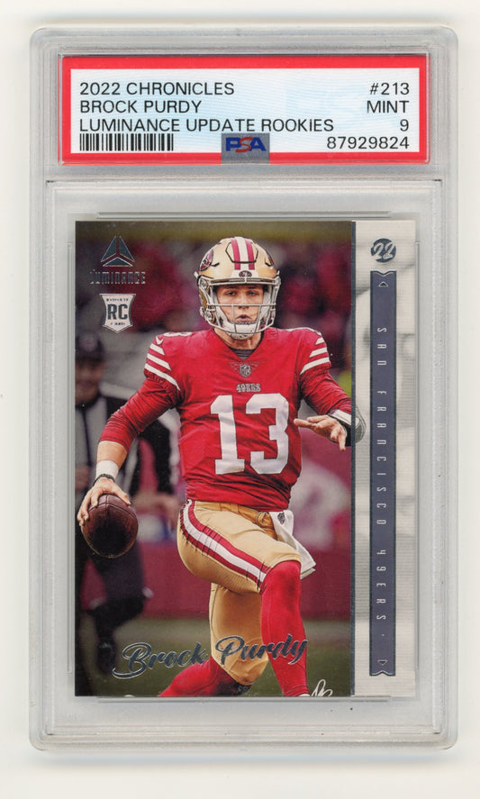 2022 Panini Chronicles Luminance Update Rookies Brock Purdy #213 Luminance Update Rookies PSA 9 San Francisco Niners