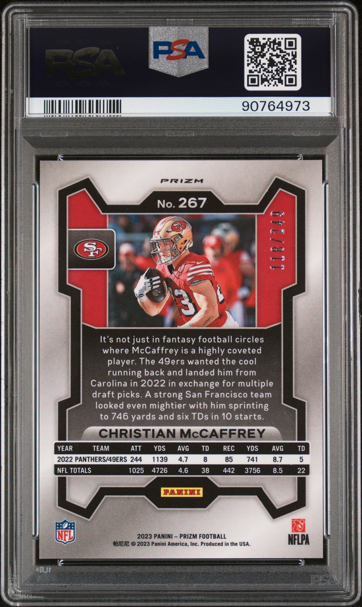 2023 Panini Prizm Christian Mccaffrey #267 Orange Prizm PSA 8 San Francisco Niners
