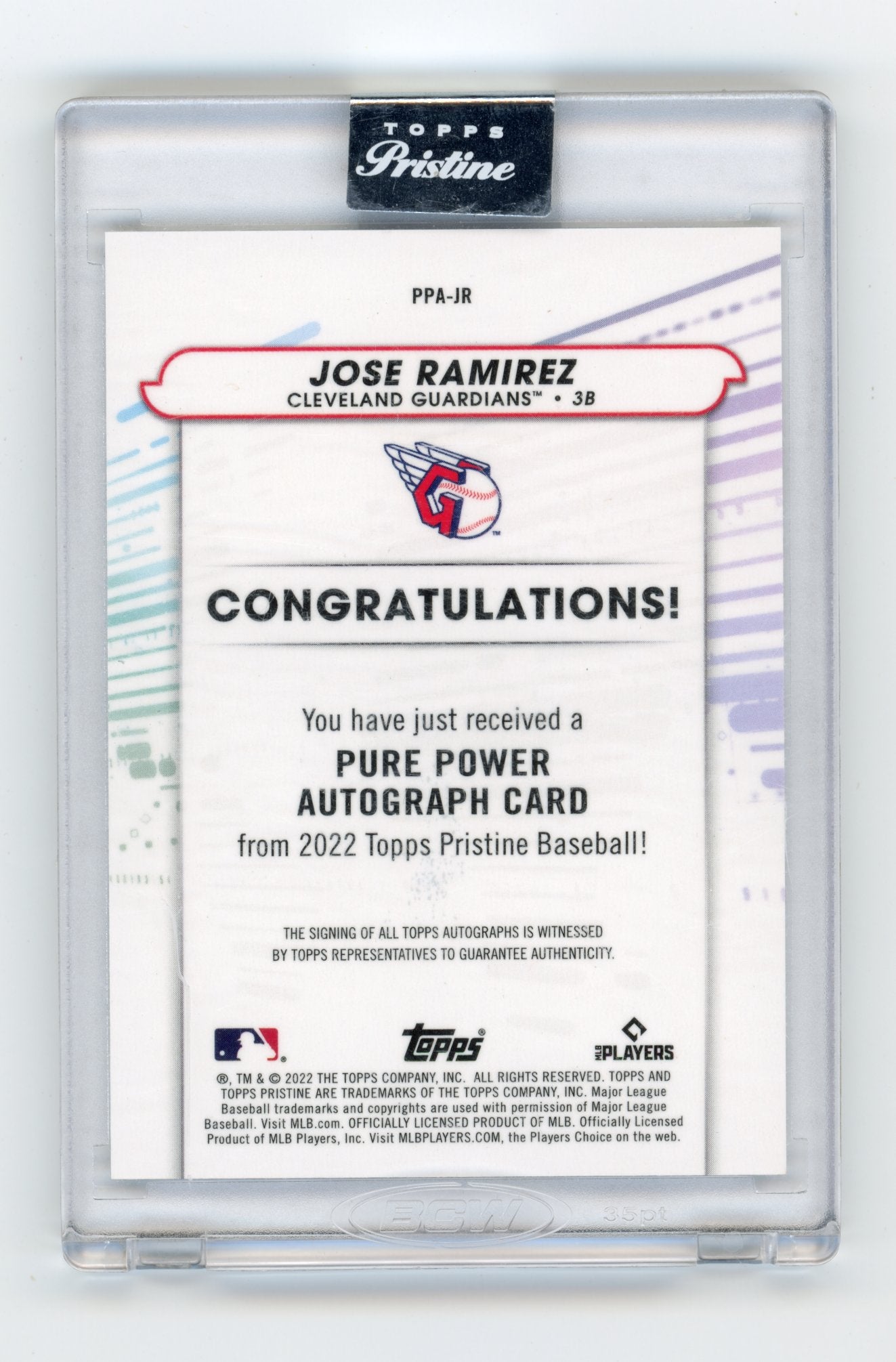 2022 Topps Pristine Jose Ramirez #PPA-JR Pure Power Autographs Cleveland Guardians