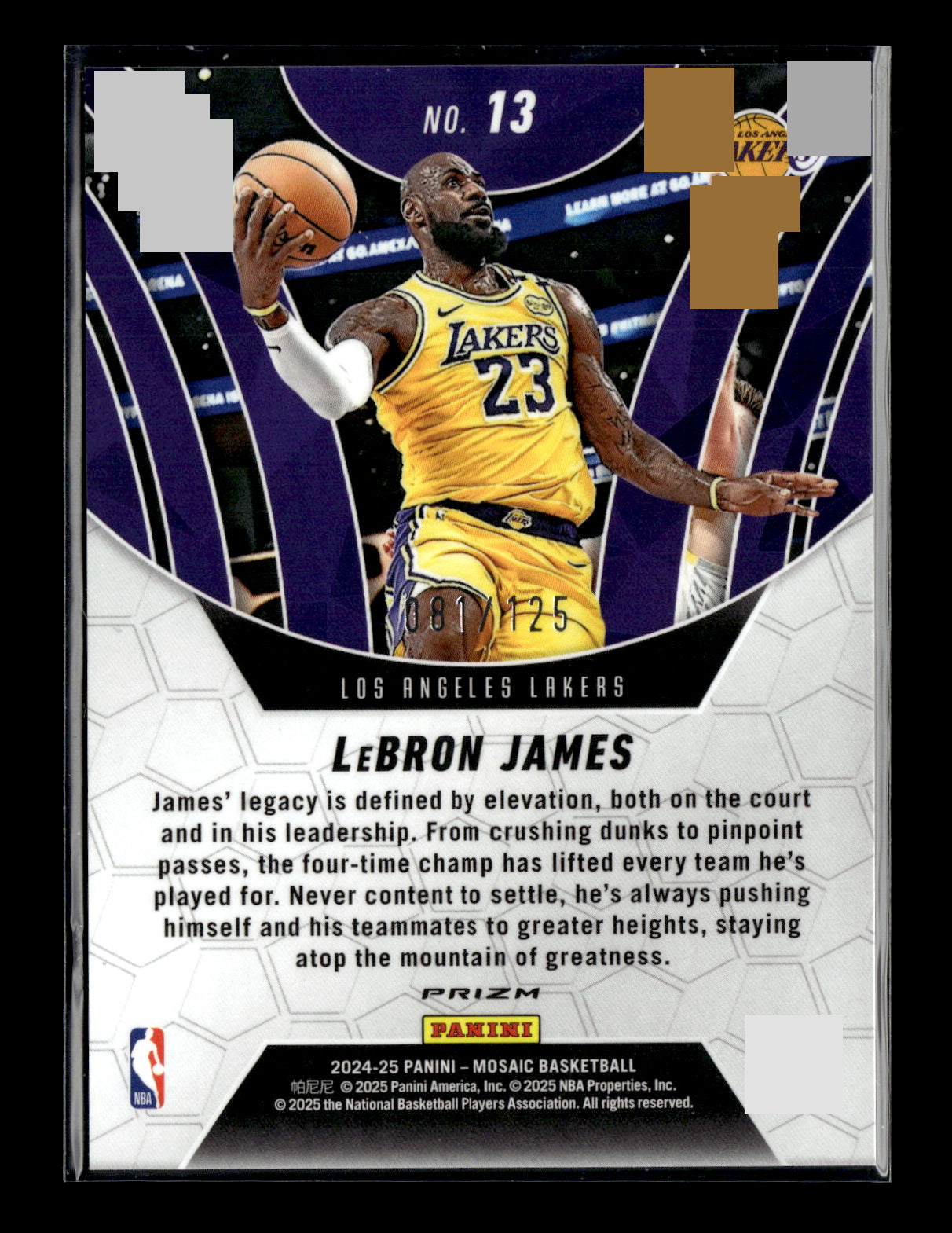 2024-25 Panini Mosaic LeBron James #13 Elevate Mosaic Ice #/125 Los Angeles Lakers