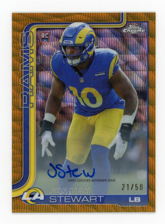 2025 Topps Chrome #RRA-JST Josaiah Stewart Chrome Rookie Gold #/50  Auto Rams