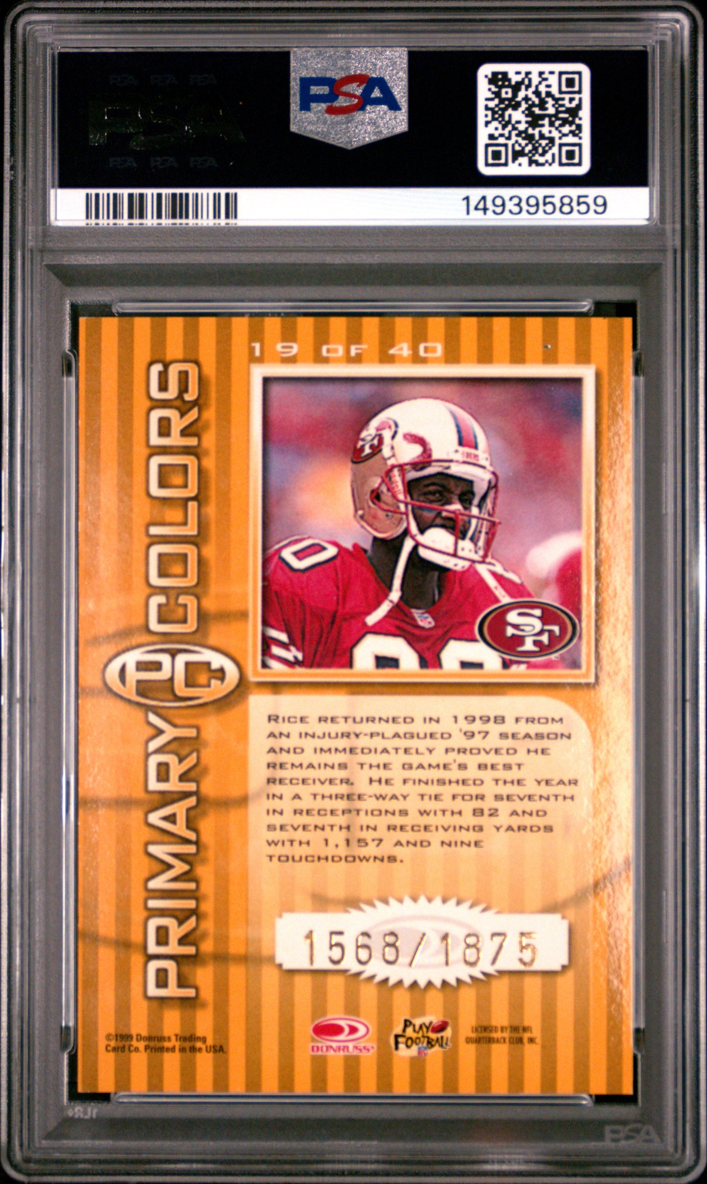1999 Donruss Elite Primary Colors #19 Jerry Rice Yellow PSA 8