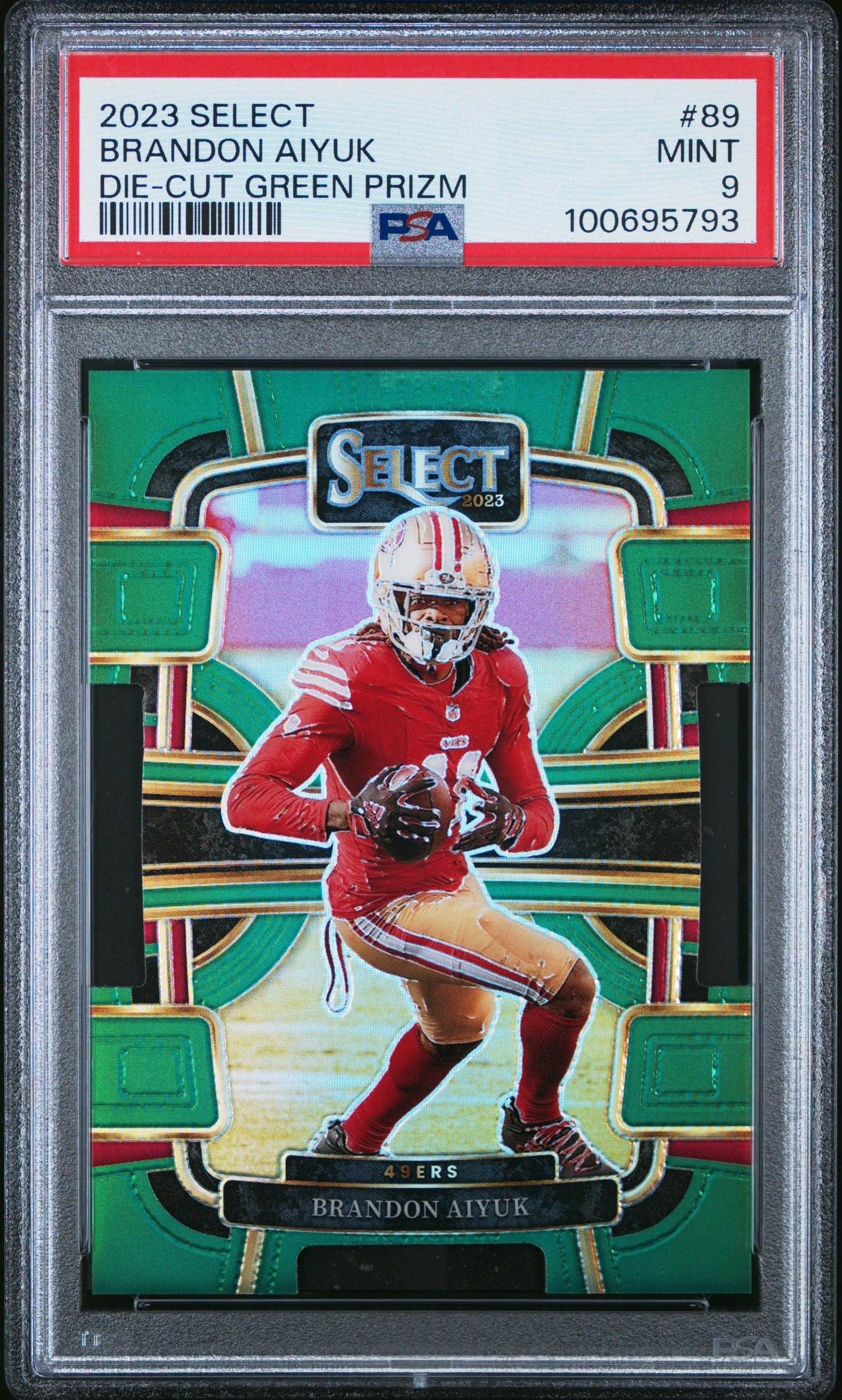 2023 Panini Select #89 Brandon Aiyuk Die-Cut Green Prizm PSA 9