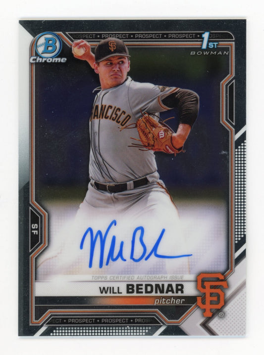 2021 Bowman Draft #CDA-WB Will Bednar Chrome Draft Pick Autographs Giants