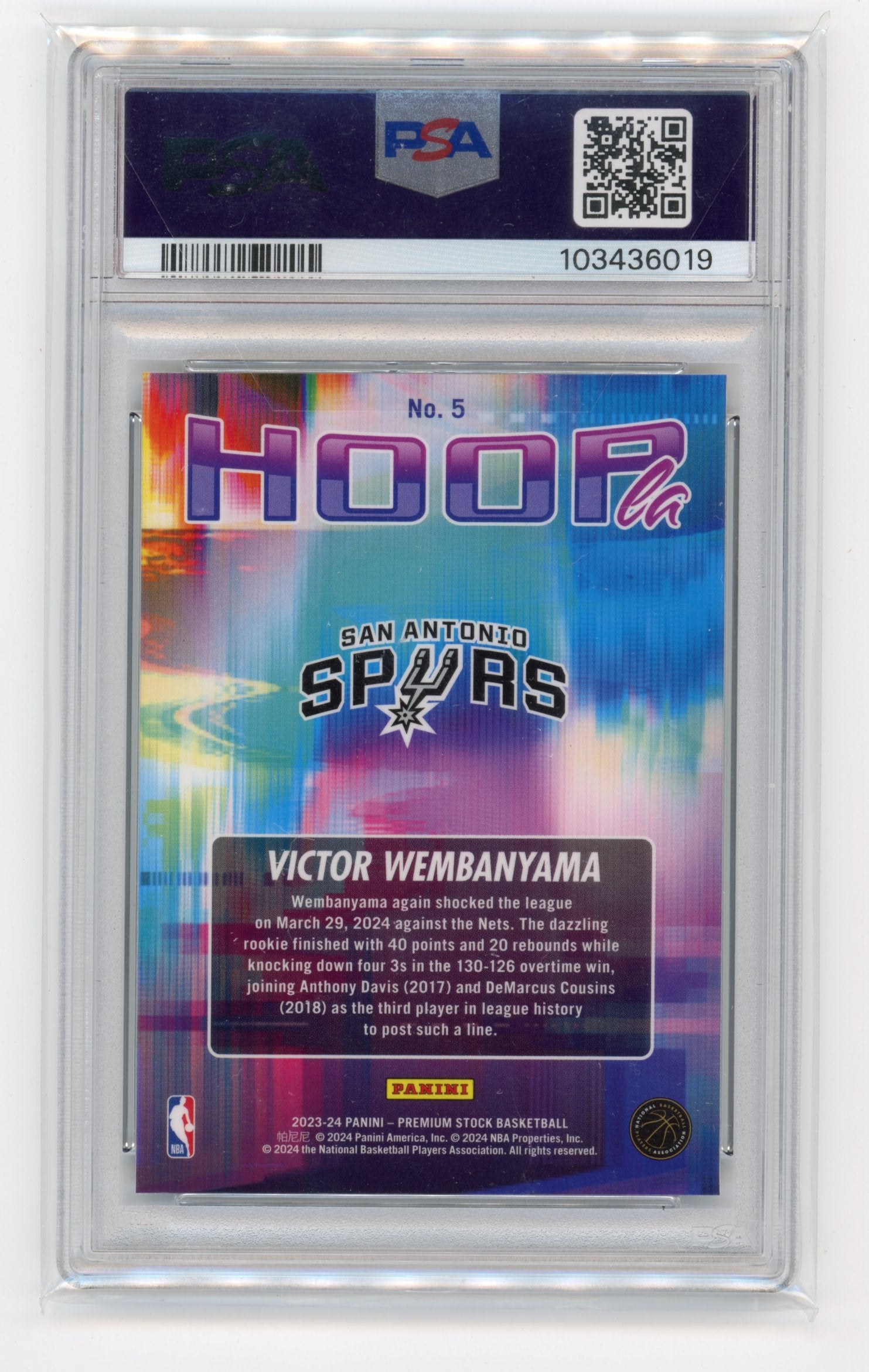 2023-24 Hoops Premium Stock Victor Wembanyama #5 Hoopla San Antonio Spurs