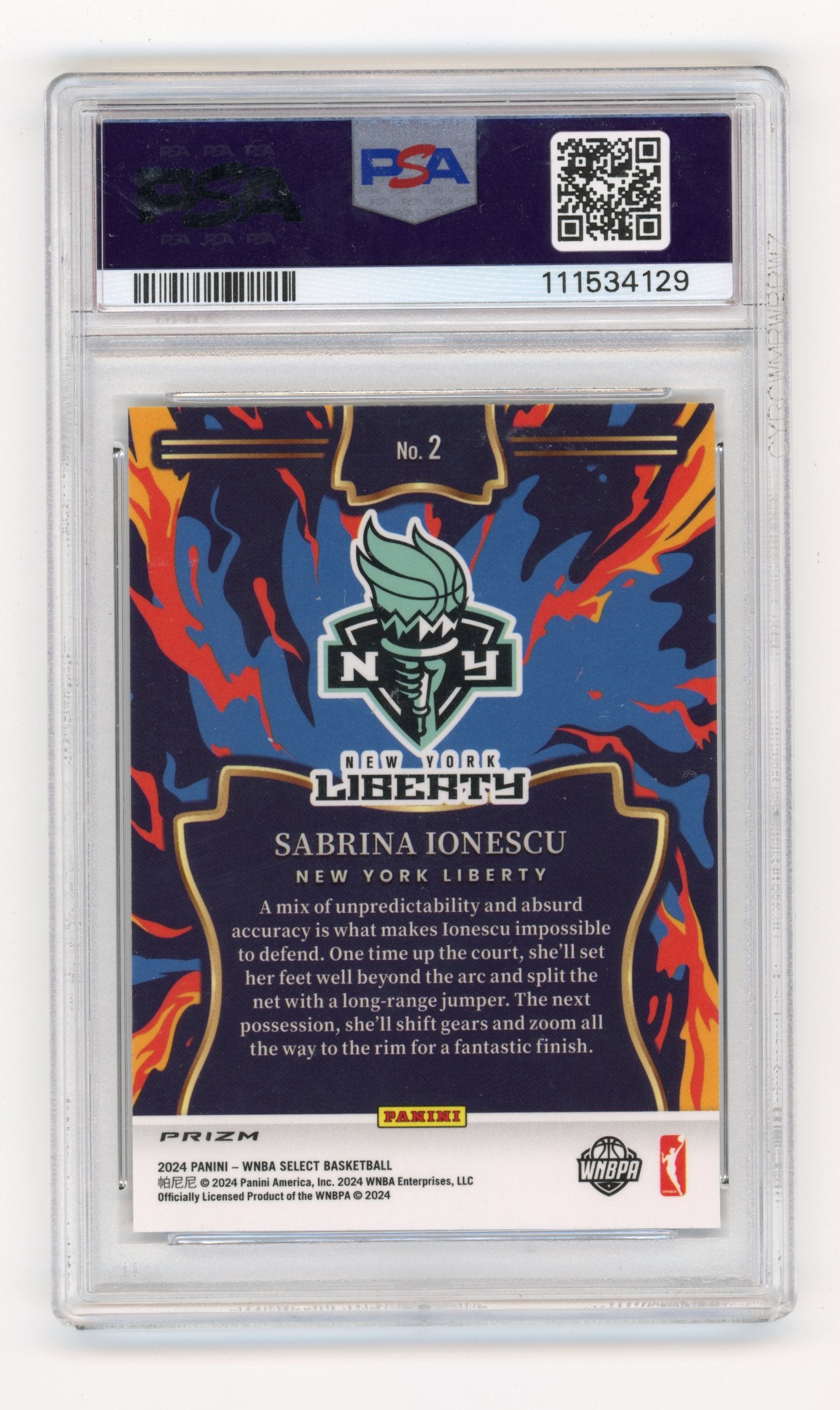 2024 Panini Select WNBA Sabrina Ionescu #2 En Fuego Prizms Silver New York Liberty