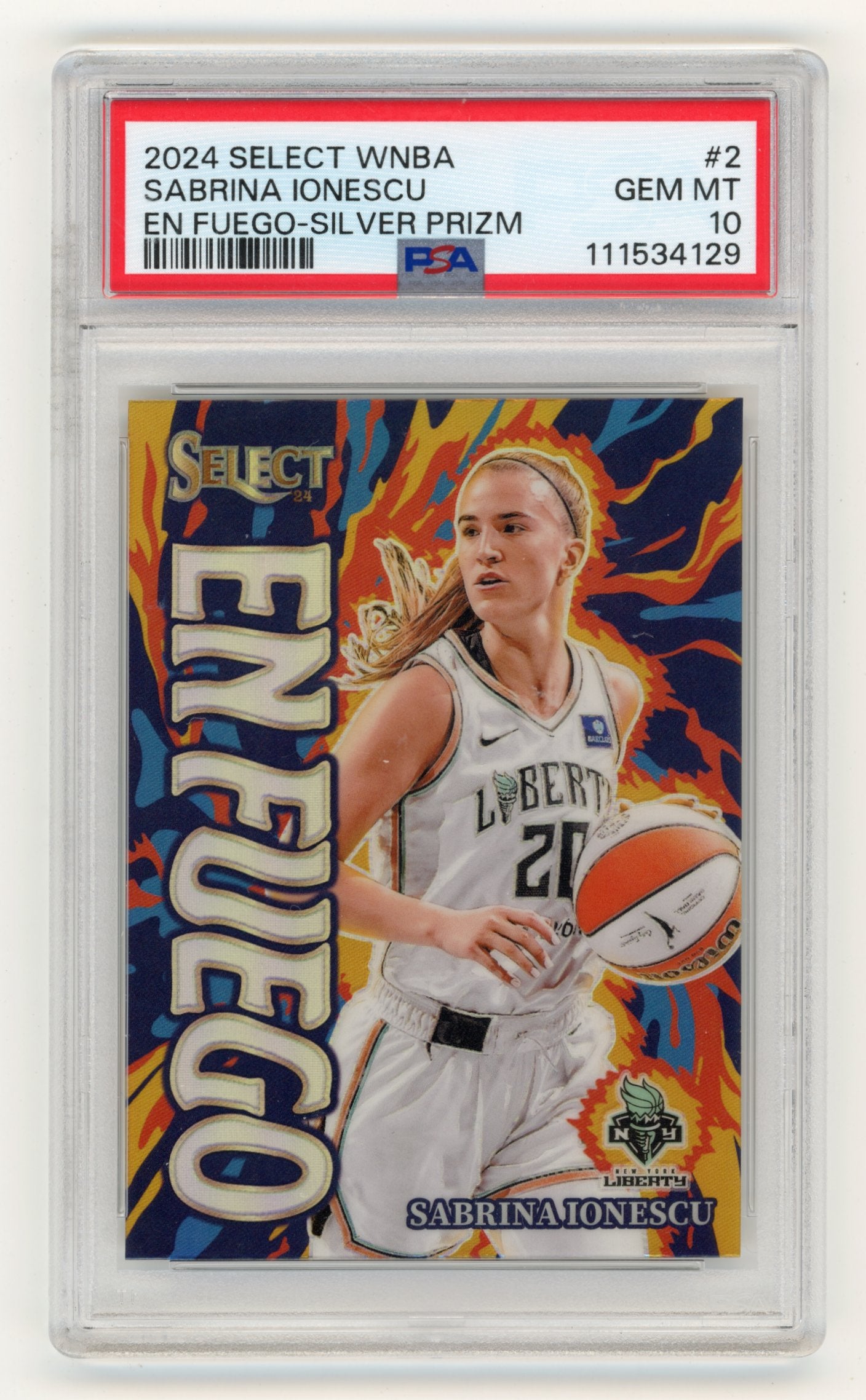 2024 Panini Select WNBA Sabrina Ionescu #2 En Fuego Prizms Silver New York Liberty