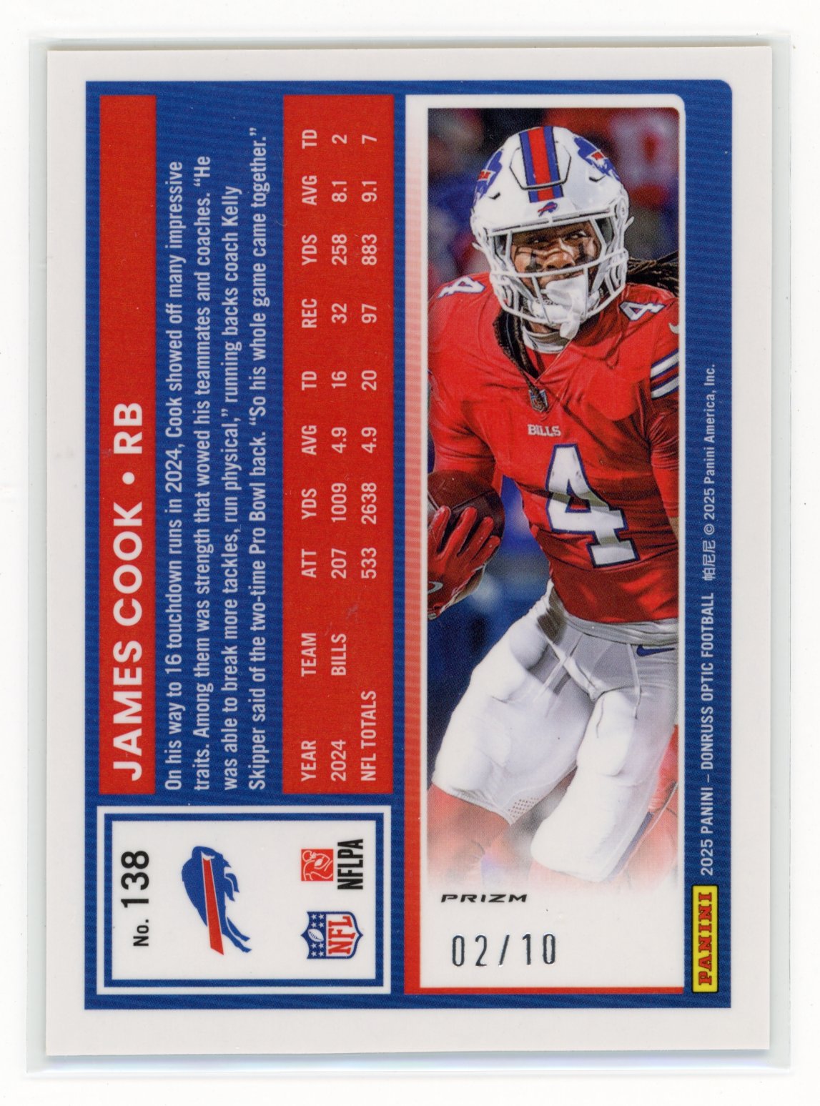 2025 Donruss Optic James Cook #138 Gold #/10 Buffalo Bills
