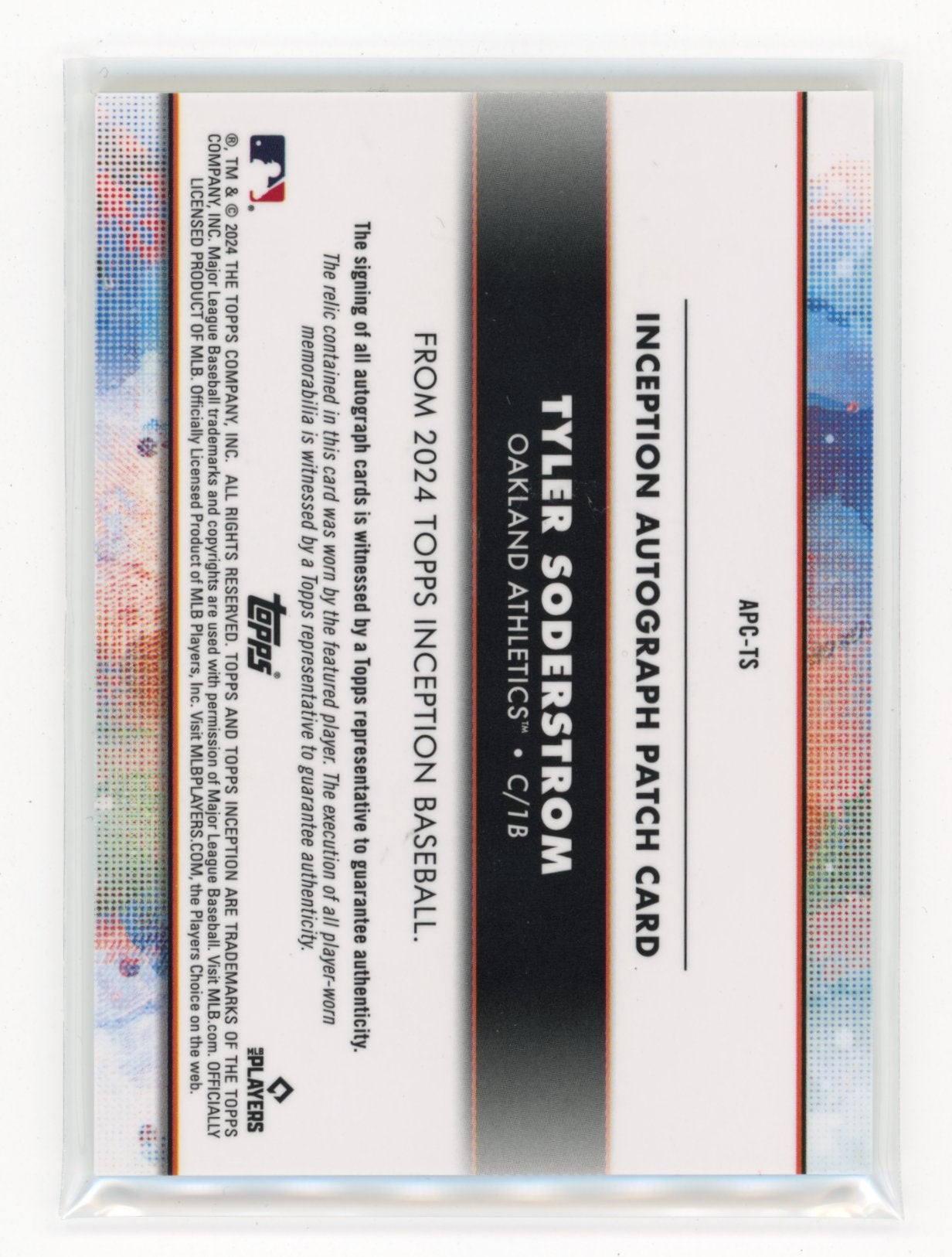 2024 Topps Inception Tyler Soderstrom #APC-TS Autographed Patch Aqua #/50 Oakland Athletics