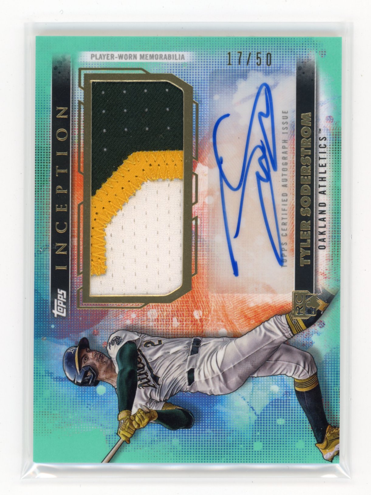 2024 Topps Inception Tyler Soderstrom #APC-TS Autographed Patch Aqua #/50 Oakland Athletics